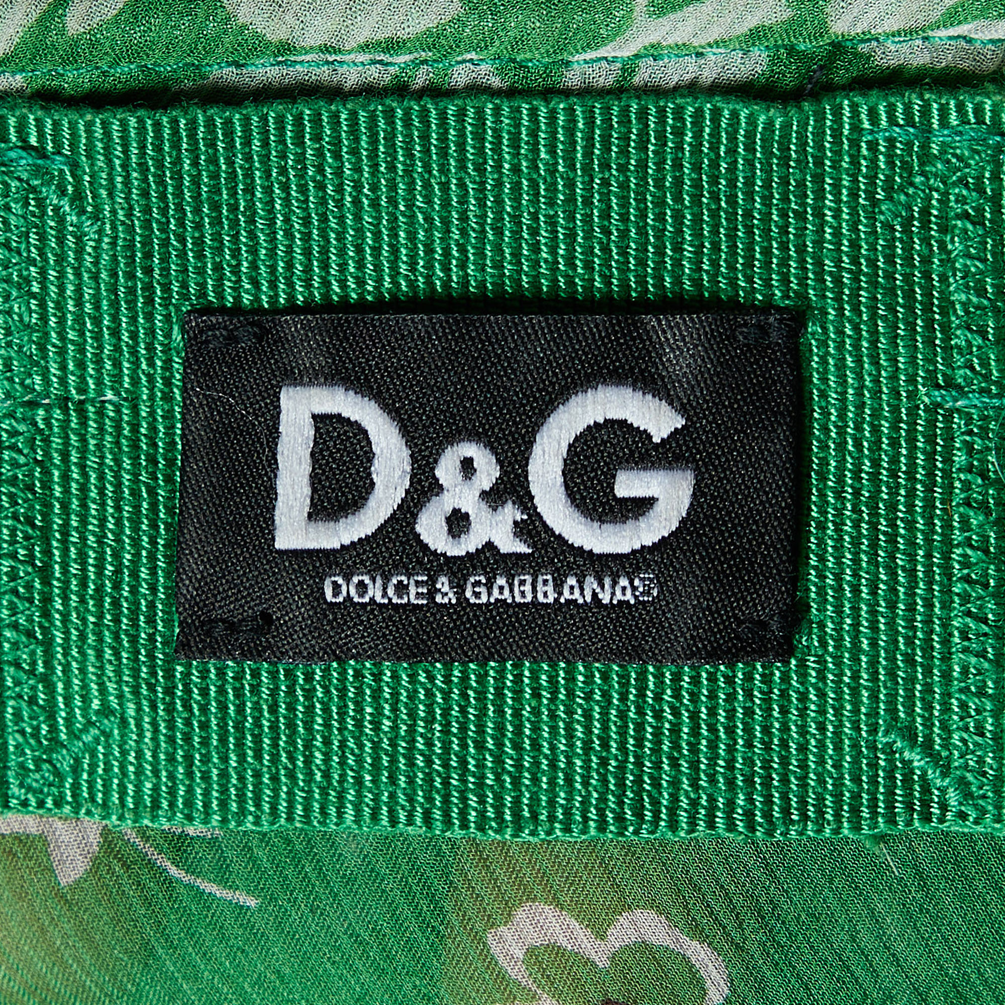D&G Green Floral Printed Silk Neck Tie Detail Top M