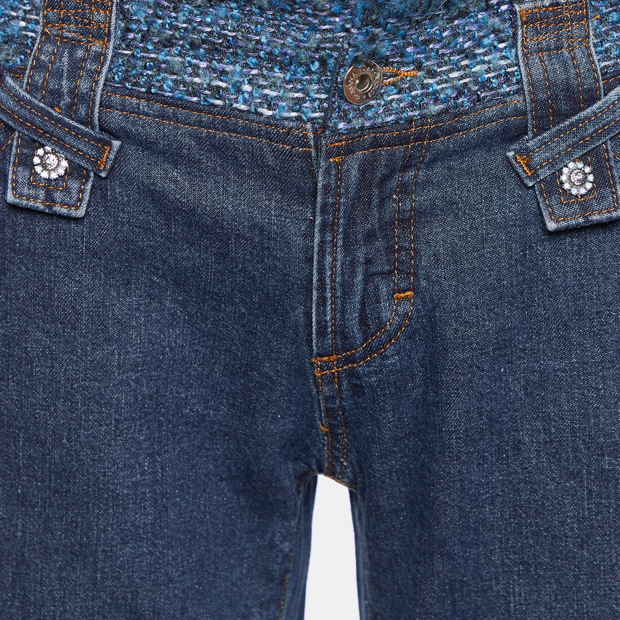 D&G Navy Blue Denim Tweed Waist Detail Flared Jeans M Waist 33