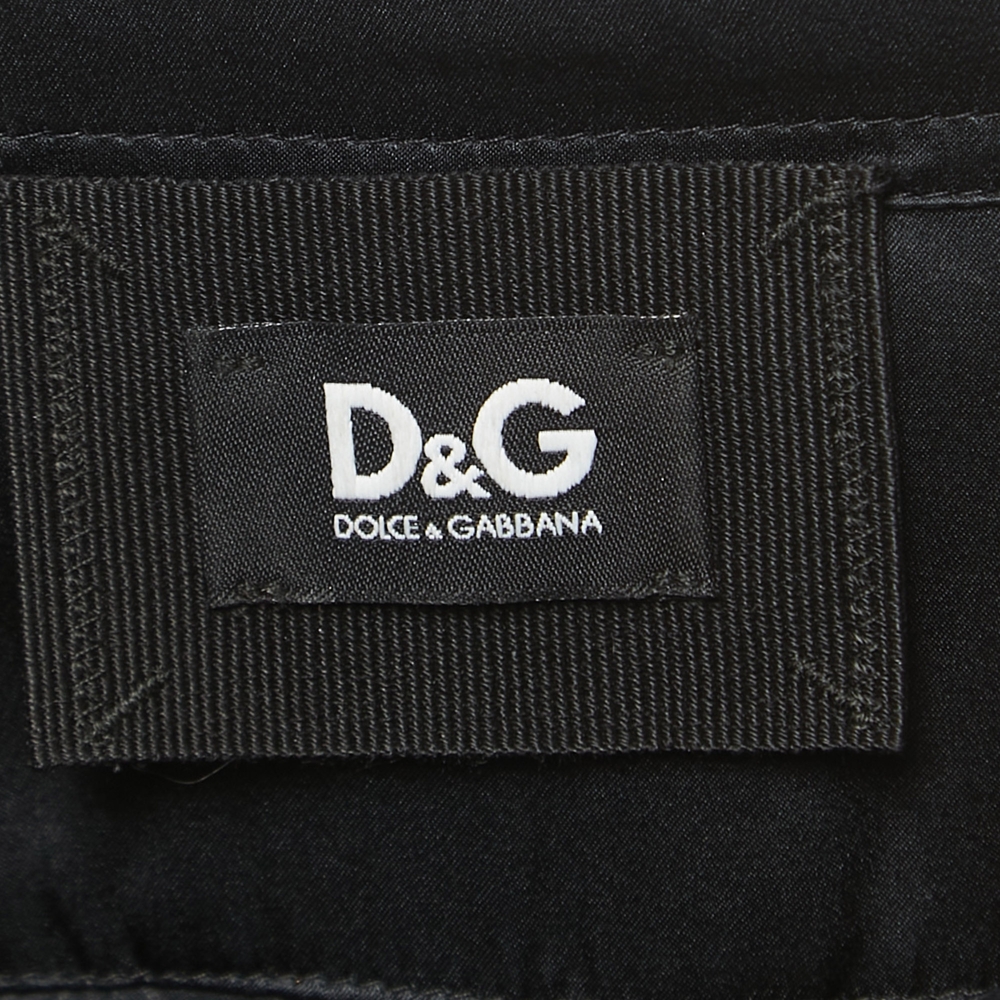 D&G Black Satin Button Front Knit Sleeve Shirt M
