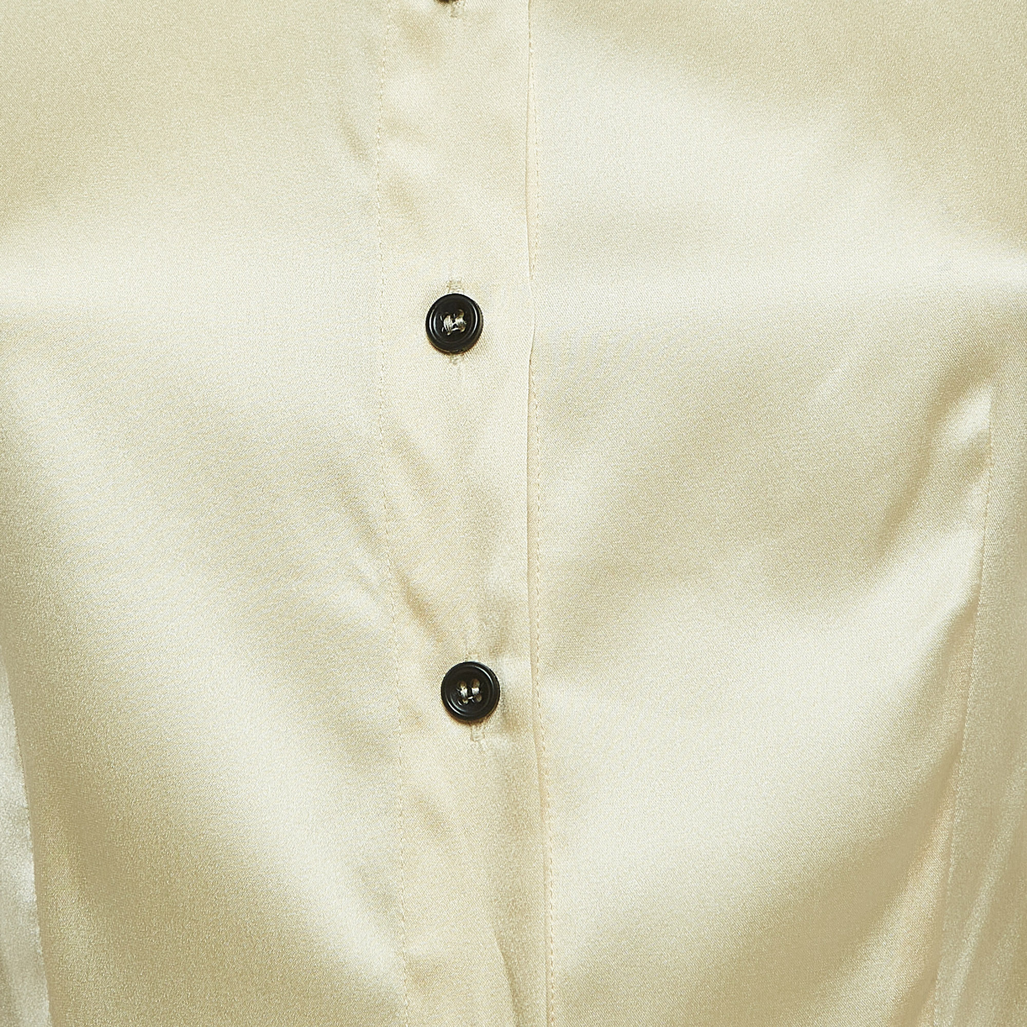 D&G Cream Satin Silk Button Front Full Sleeve Shirt S