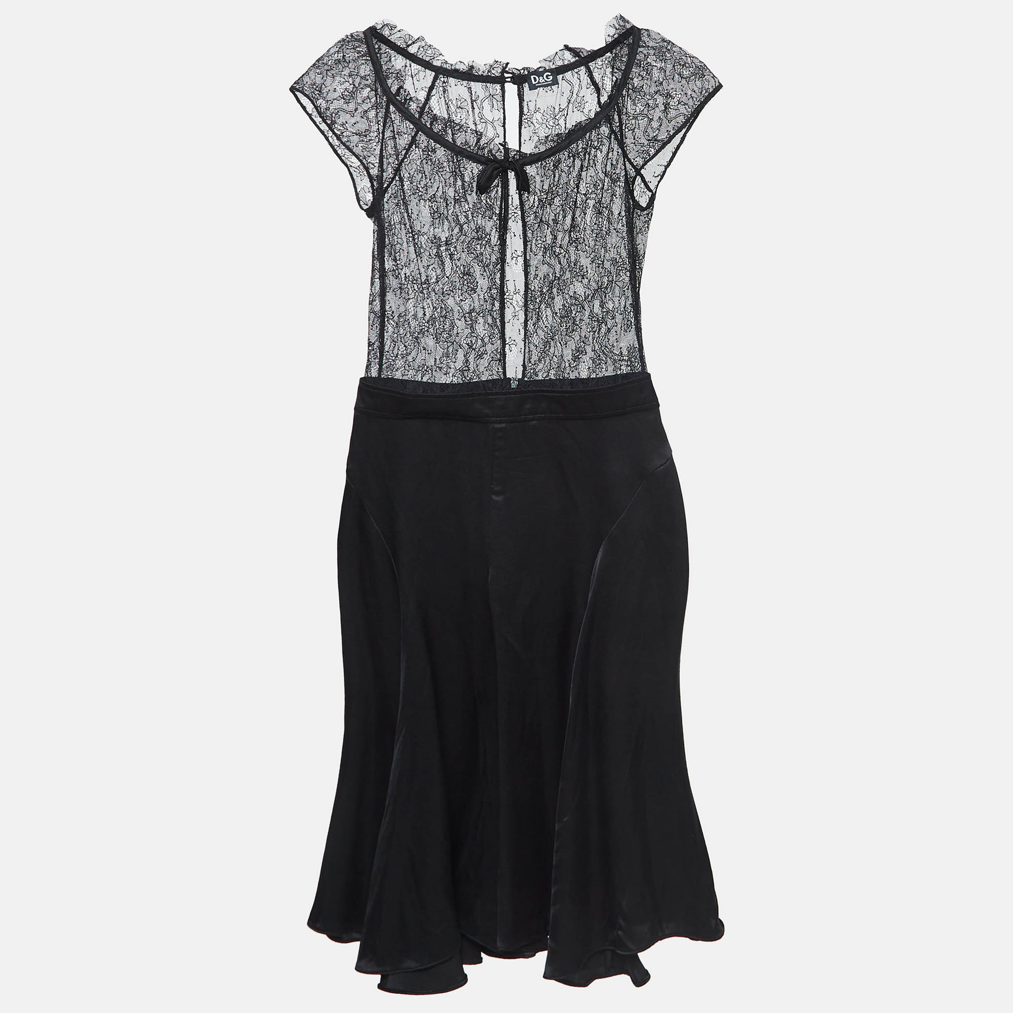 D&g black lace and satin flared short dress s