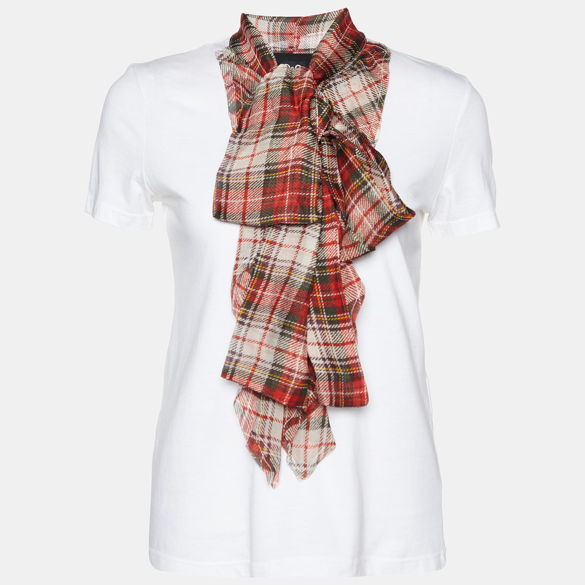 D&g white silk scarf trim cotton buttoned t-shirt s