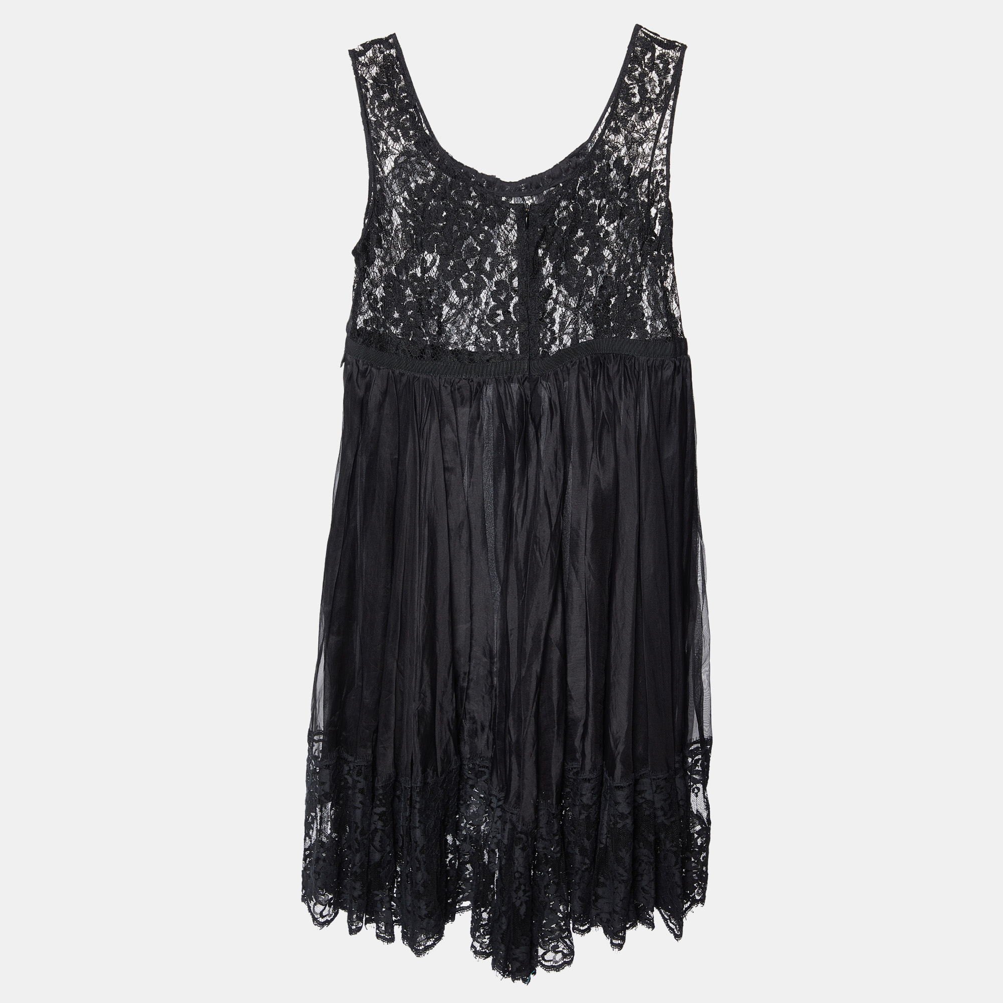 D&G Black Lace & Silk Sheer Sleeveless Midi Dress L