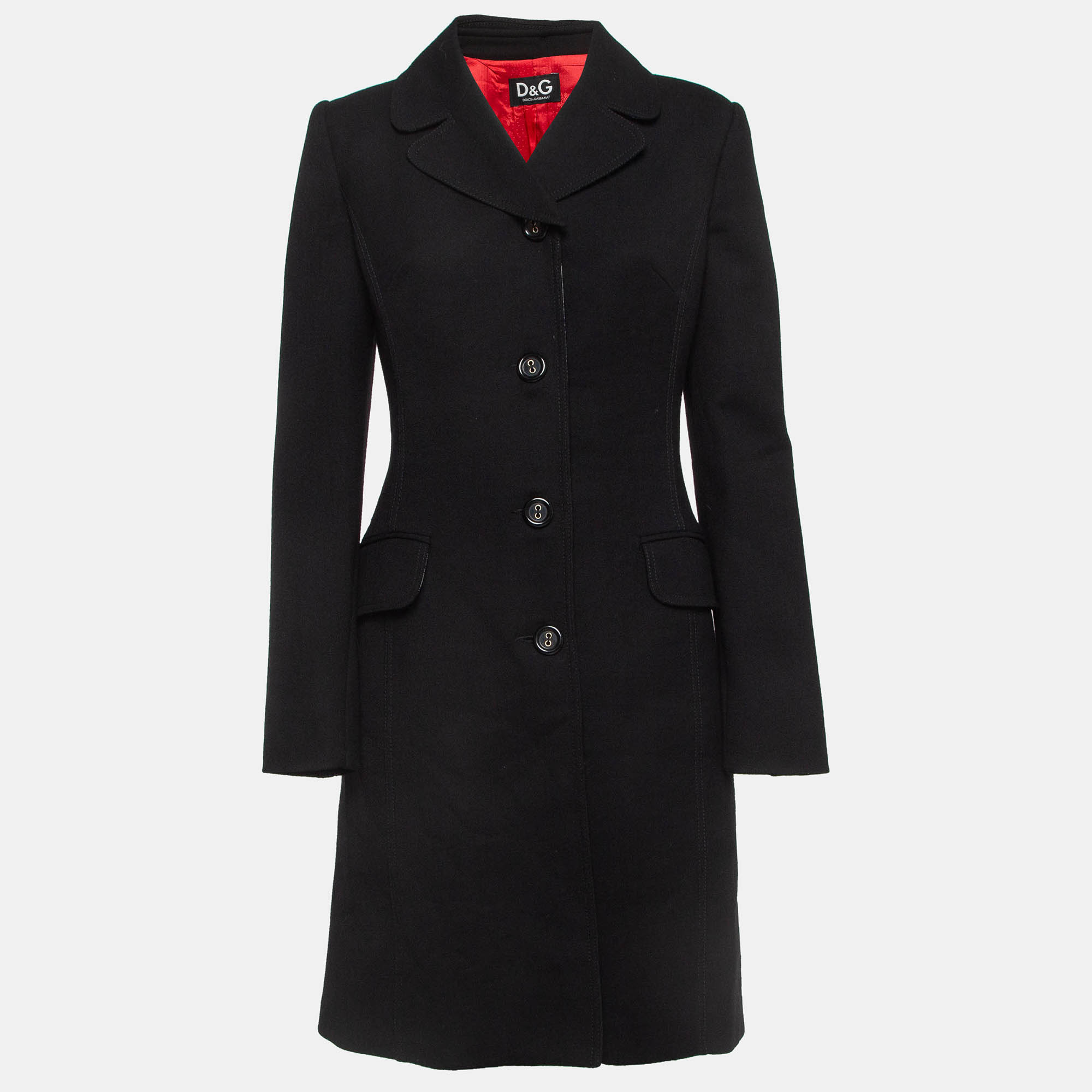 D&g black wool blend single breasted coat s