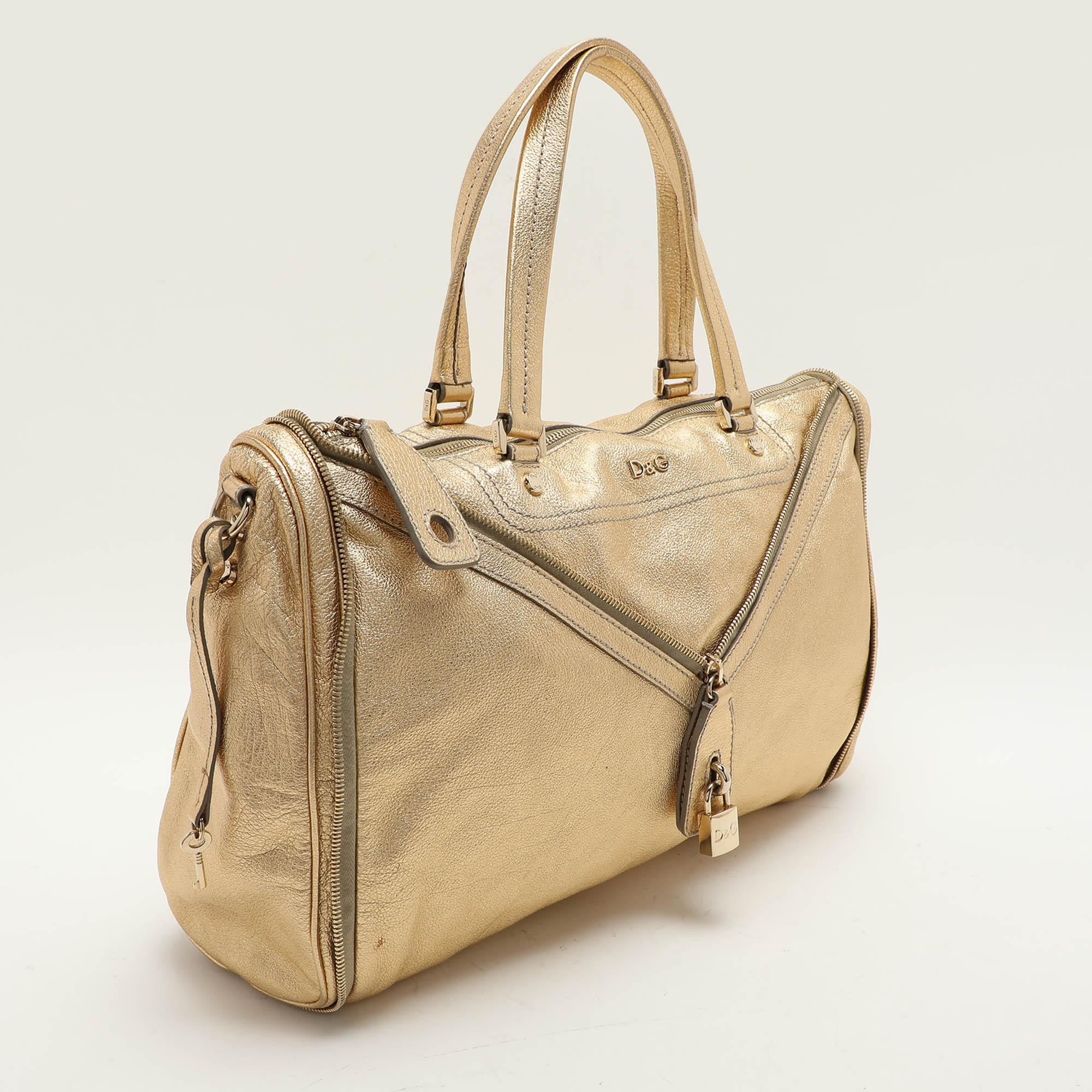 D&G Gold Leather Vilma Top Zip Satchel