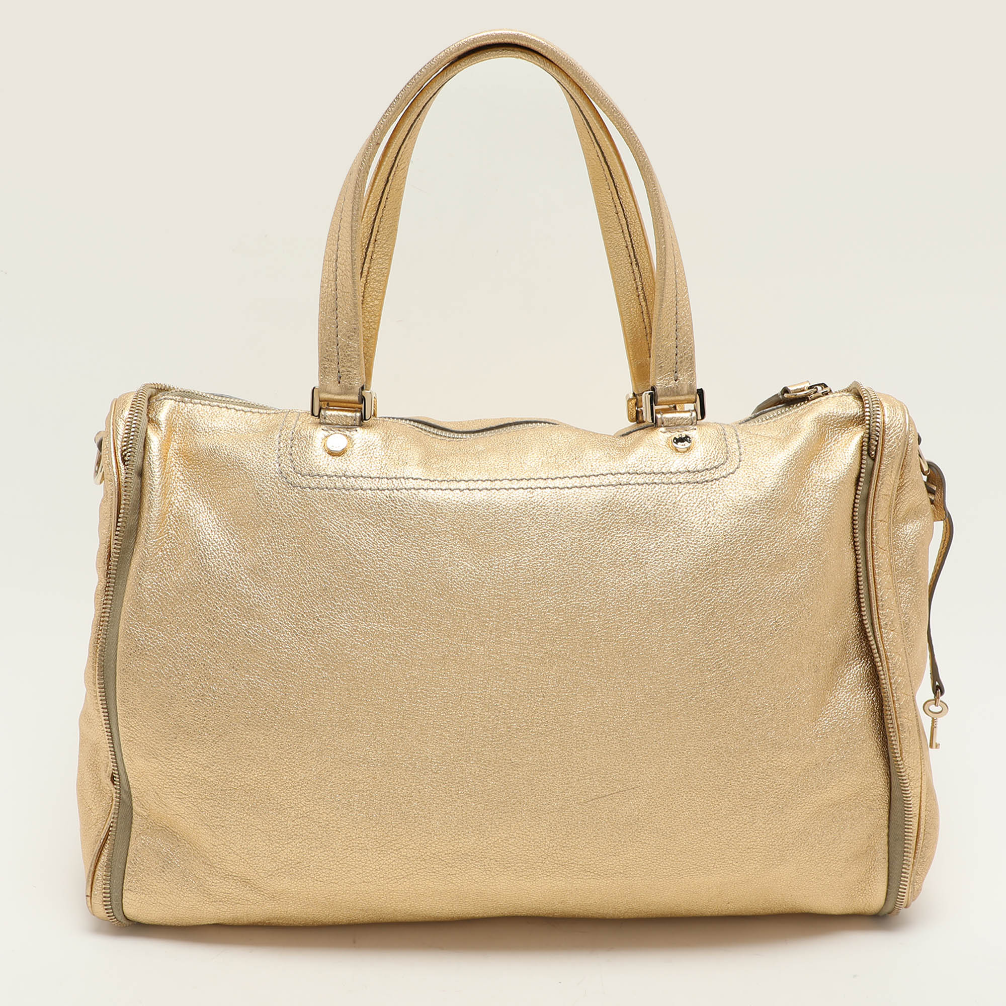 D&G Gold Leather Vilma Top Zip Satchel