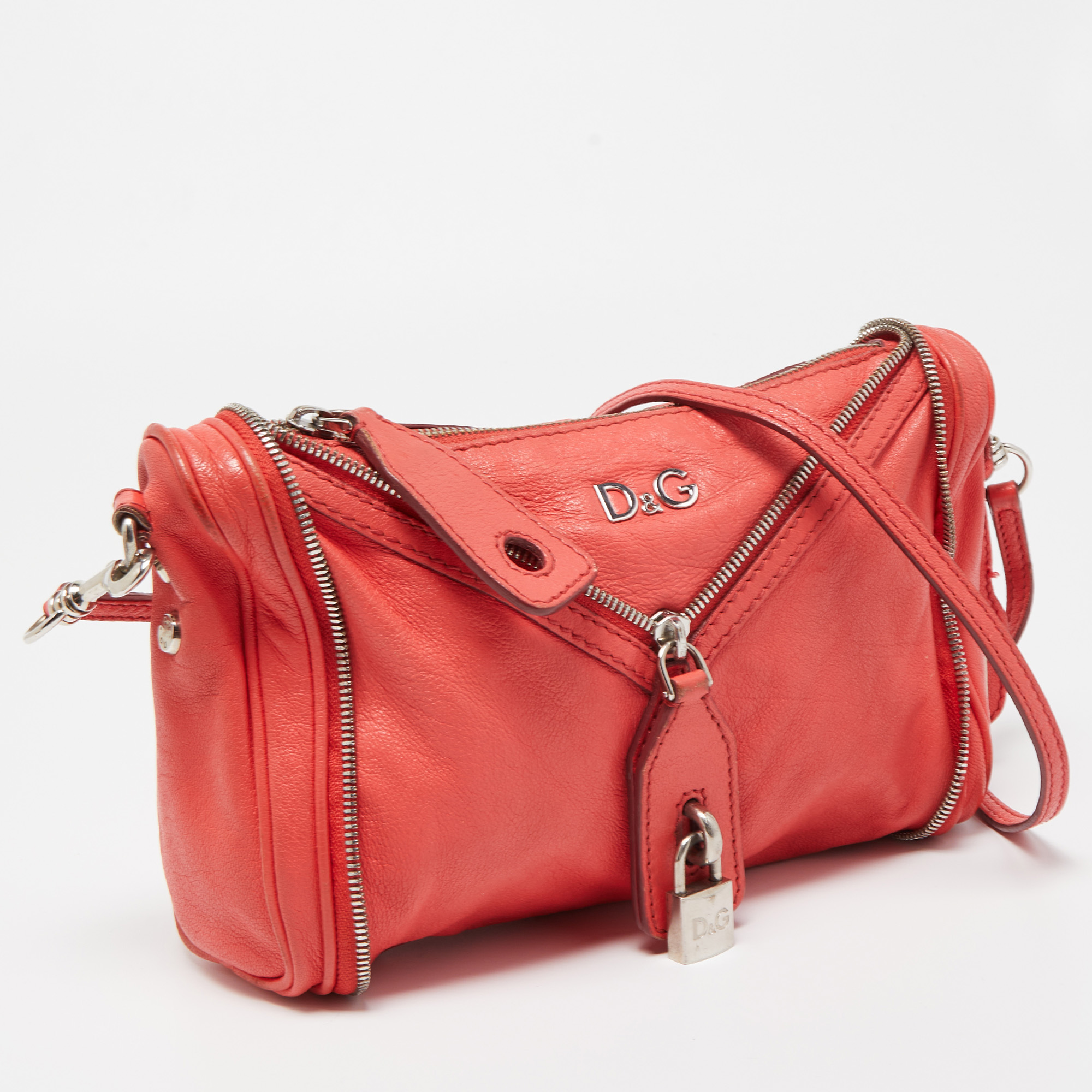 D&G Coral Orange Leather Vilma Crossbody Bag