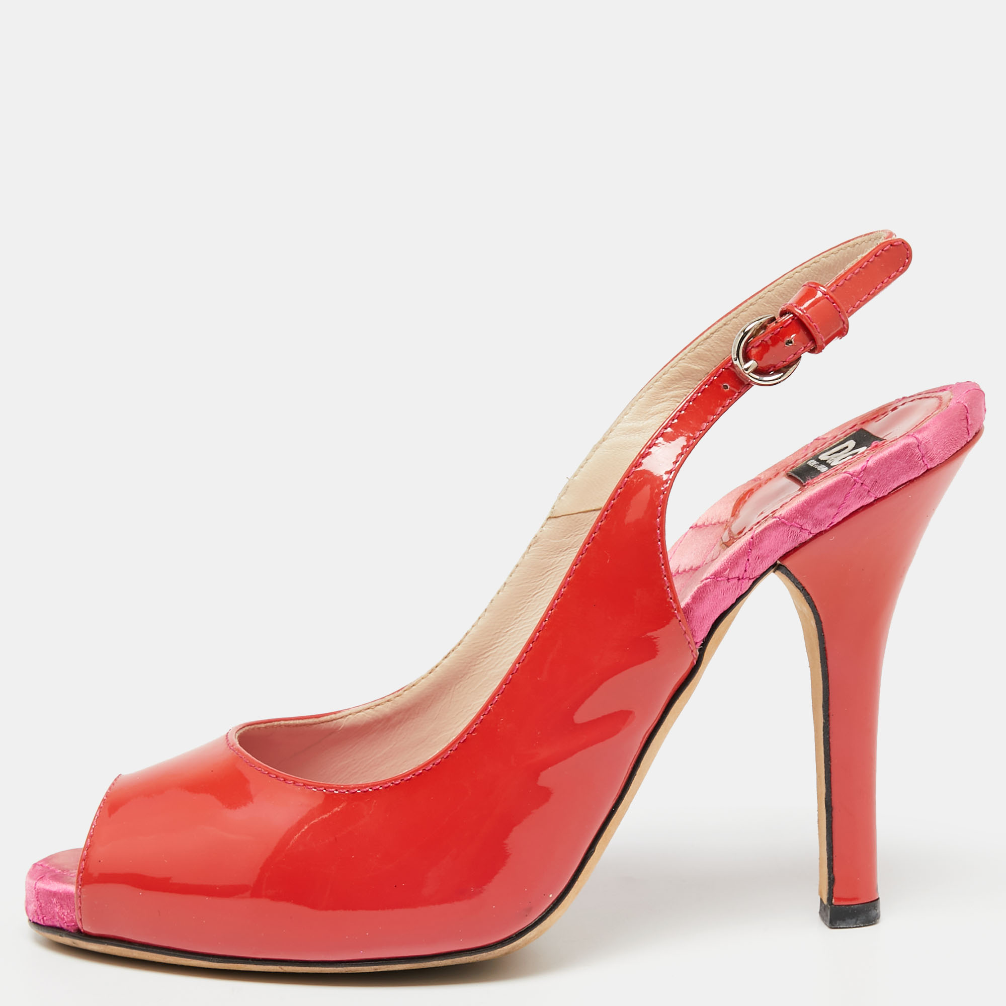 D&G  Red Patent Leather Peep Toe Slingback Pumps Size 37.5
