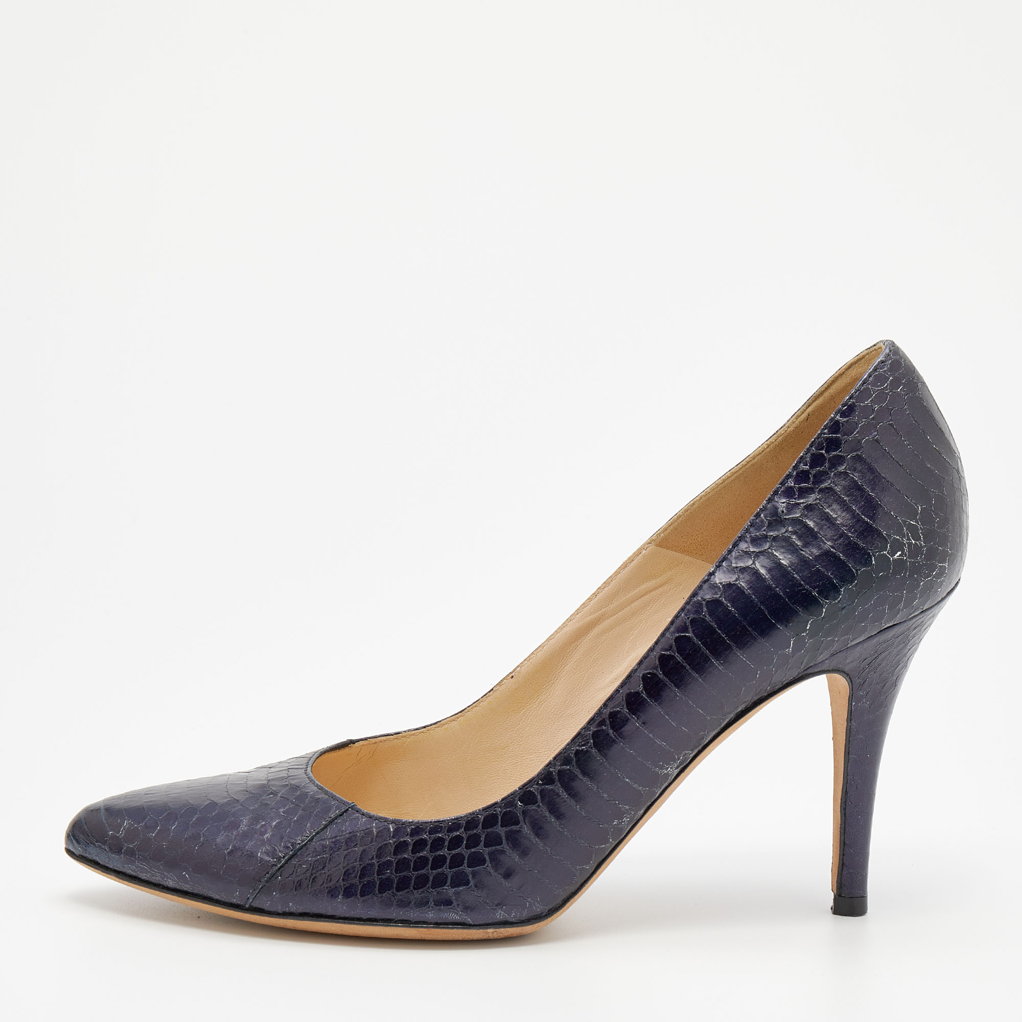 D&g blue snakeskin embossed leather pointed toe pumps size 38