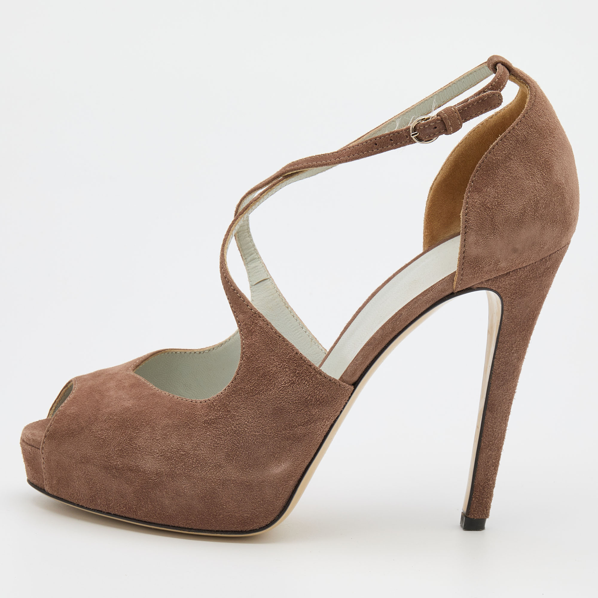 D&G Brown Suede Open Toe Platform Sandals Size 38.5