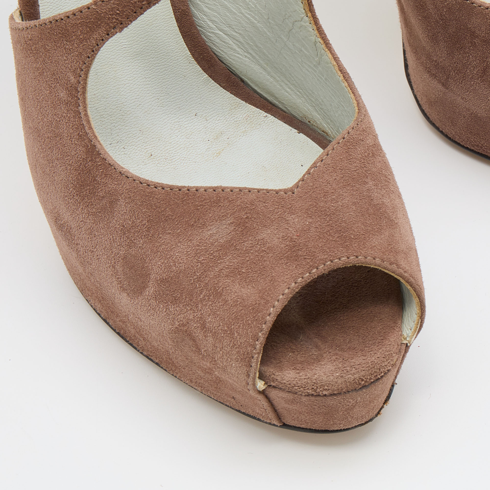 D&G Brown Suede Open Toe Platform Sandals Size 38.5