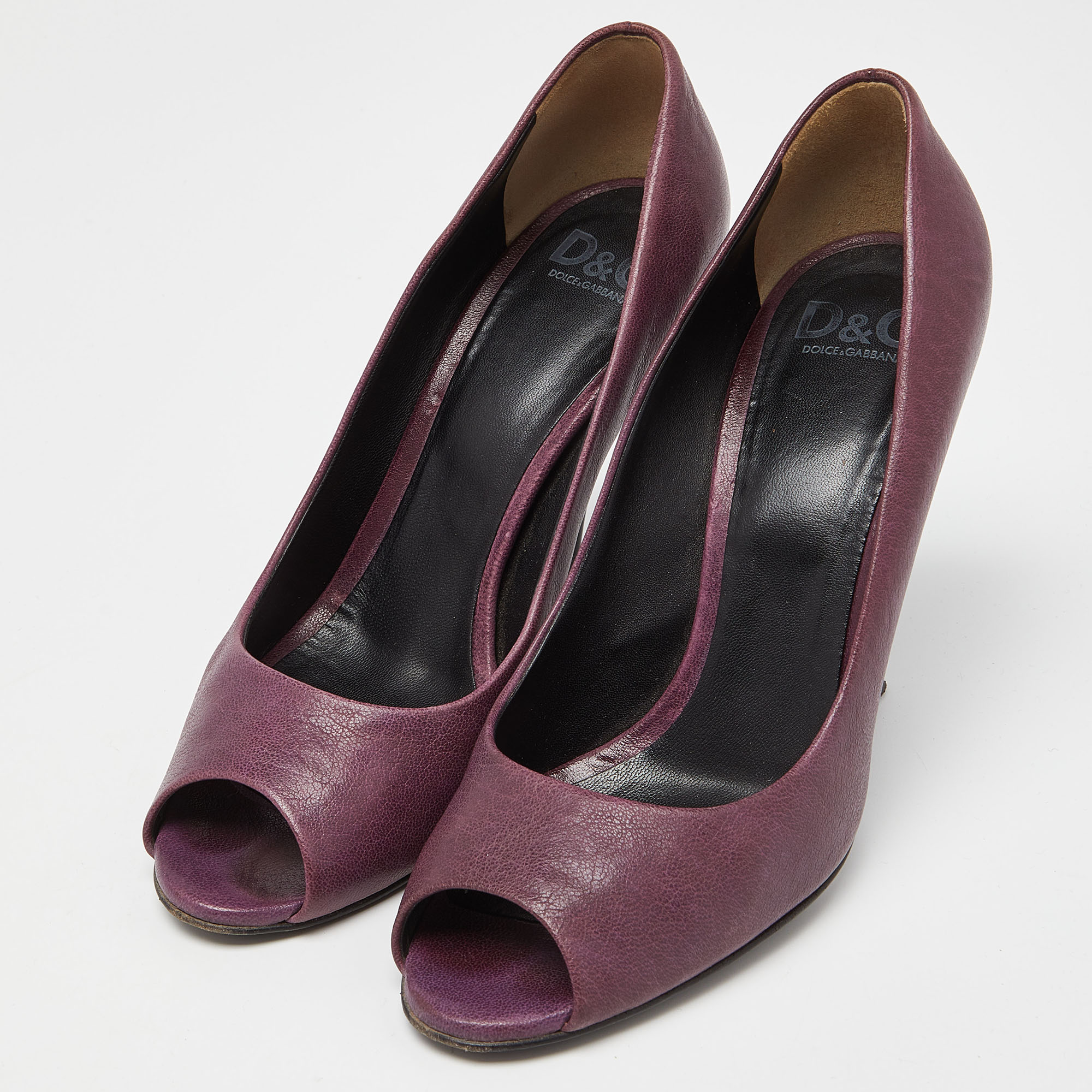 D&G Burgundy Leather Peep Toe Pumps Size 38