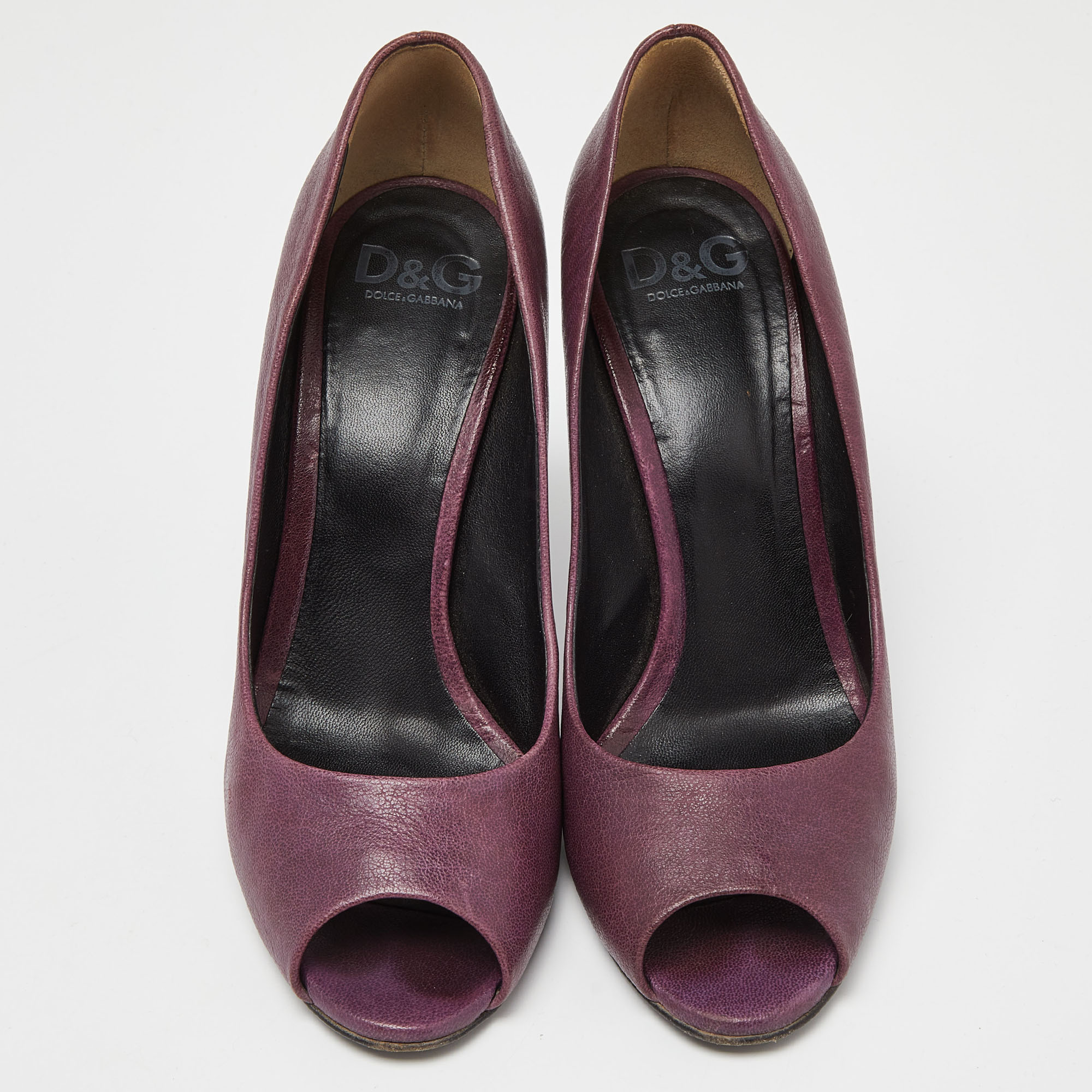 D&G Burgundy Leather Peep Toe Pumps Size 38