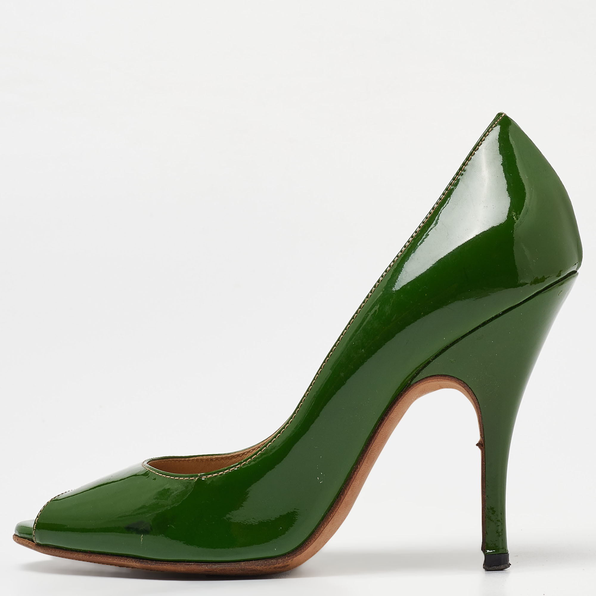 D&g green patent leather peep toe pumps size 38