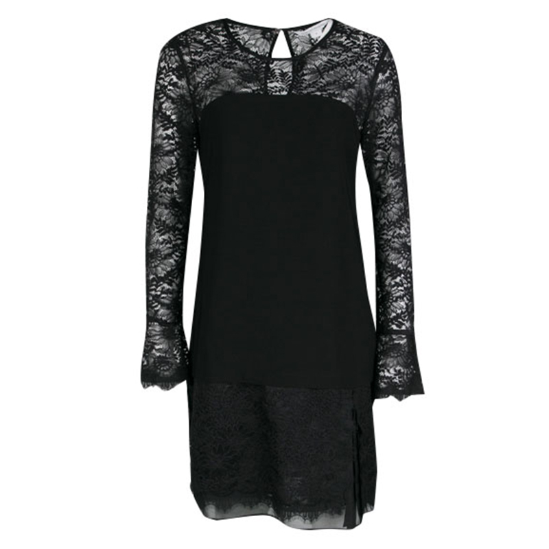 Image of Diane Von Furstenberg Black Drop Waist Lavana Lace Dress M