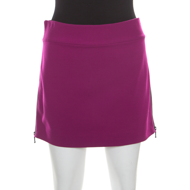 Diane Von Furstenberg Magenta Stretch Side Zip Detail Mini Skirt M