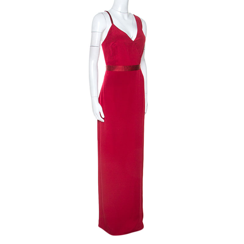 

Diane Von Furstenberg Red Silk Sleeveless Side Slit Gown