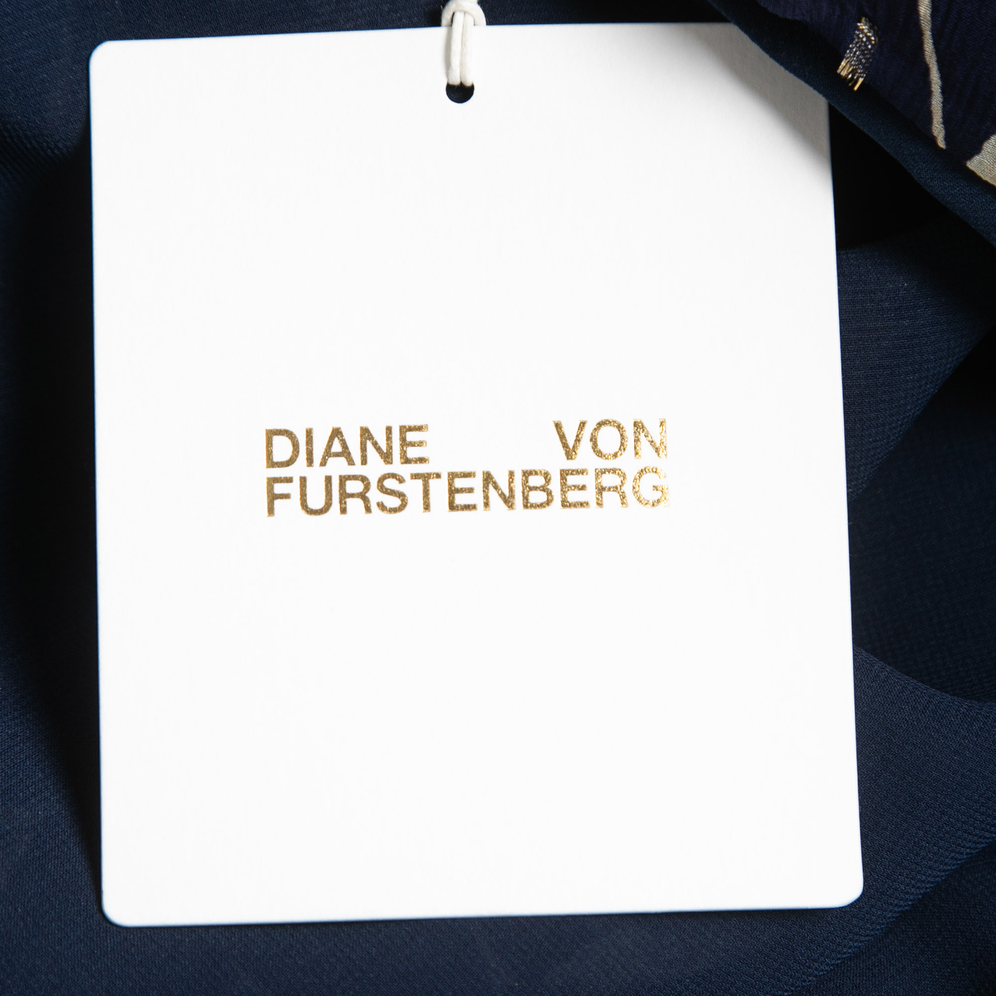 Diane Von Furstenberg Navy Blue Leaf Printed Silk Ruffled Sleeveless Top M