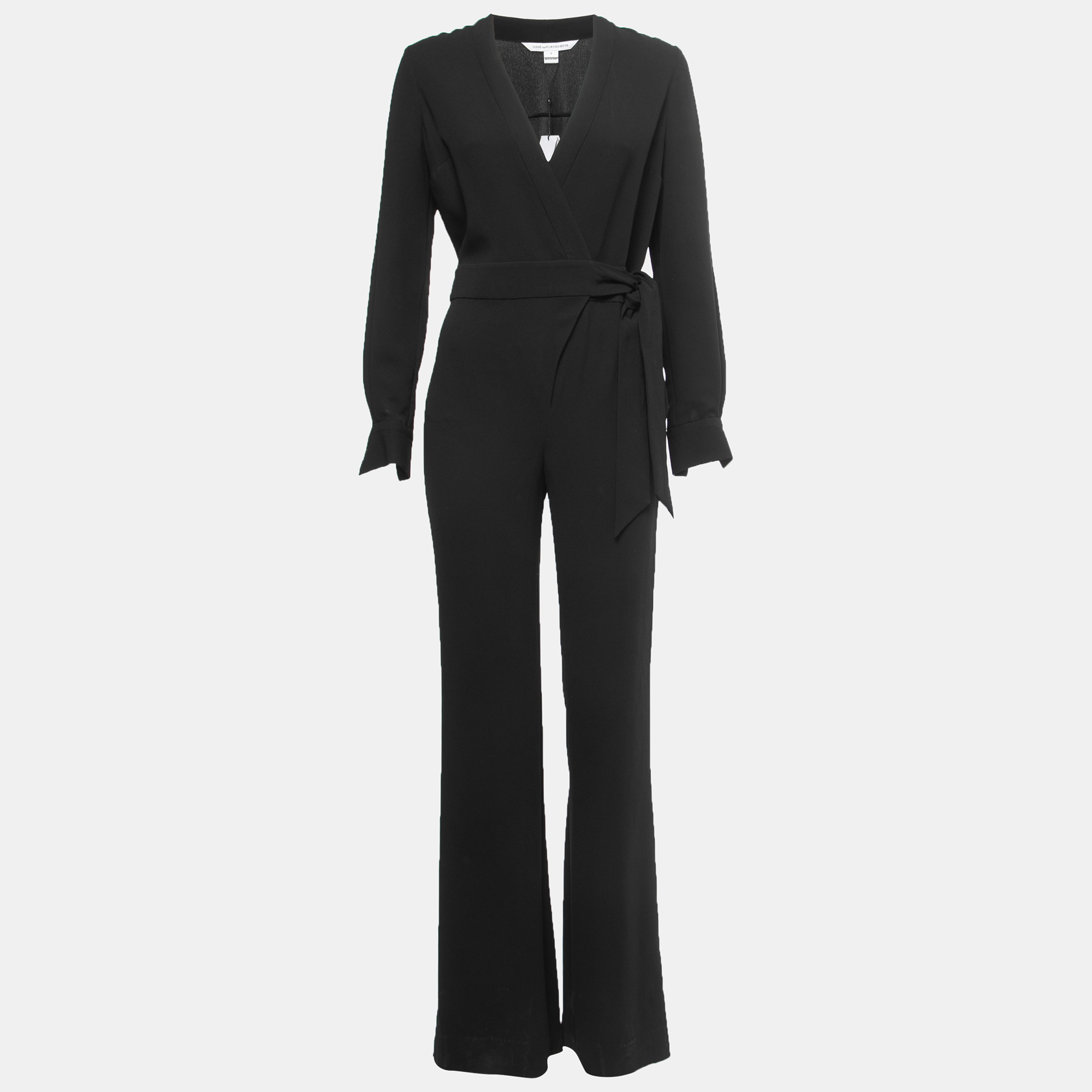 Diane Von Furstenberg Black Crepe Wrap Jumpsuit XS