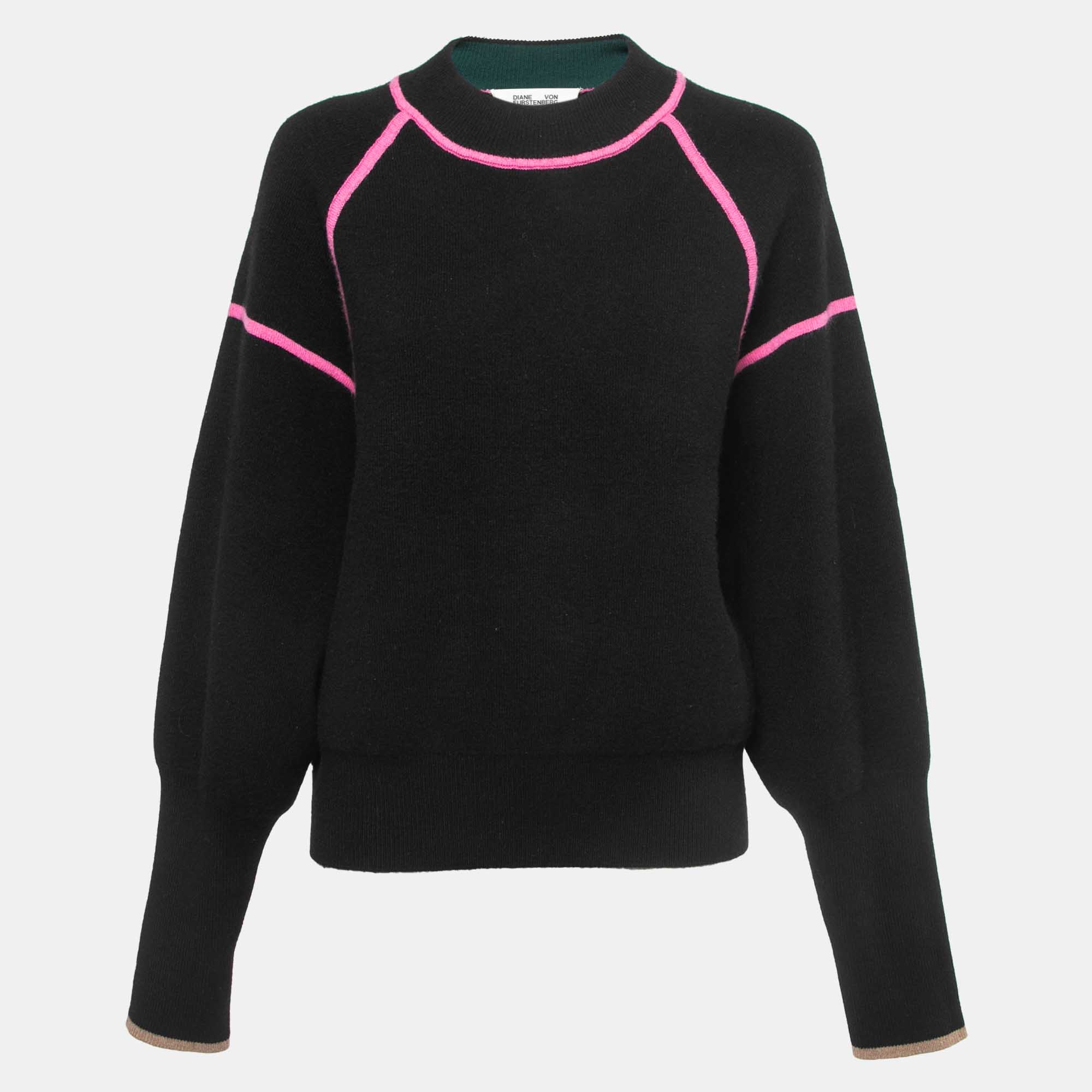 Diane Von Furstenberg Black Wool Blend Sweater L