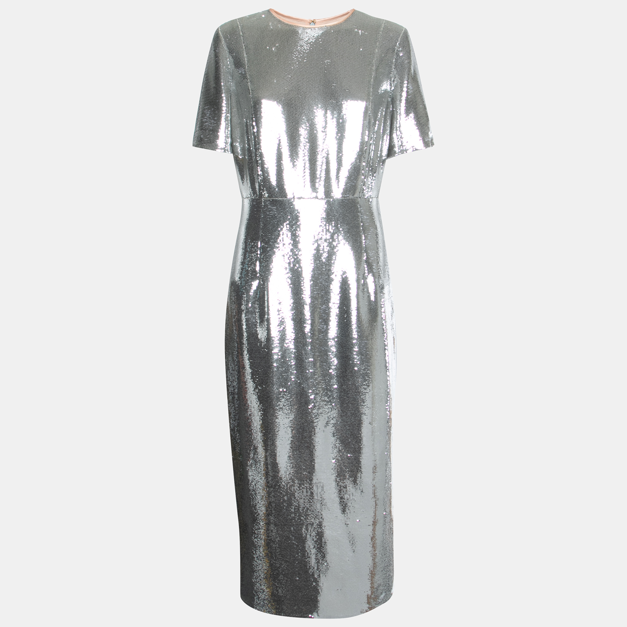 Diane Von Furstenberg Silver Sequined Midi Dress L