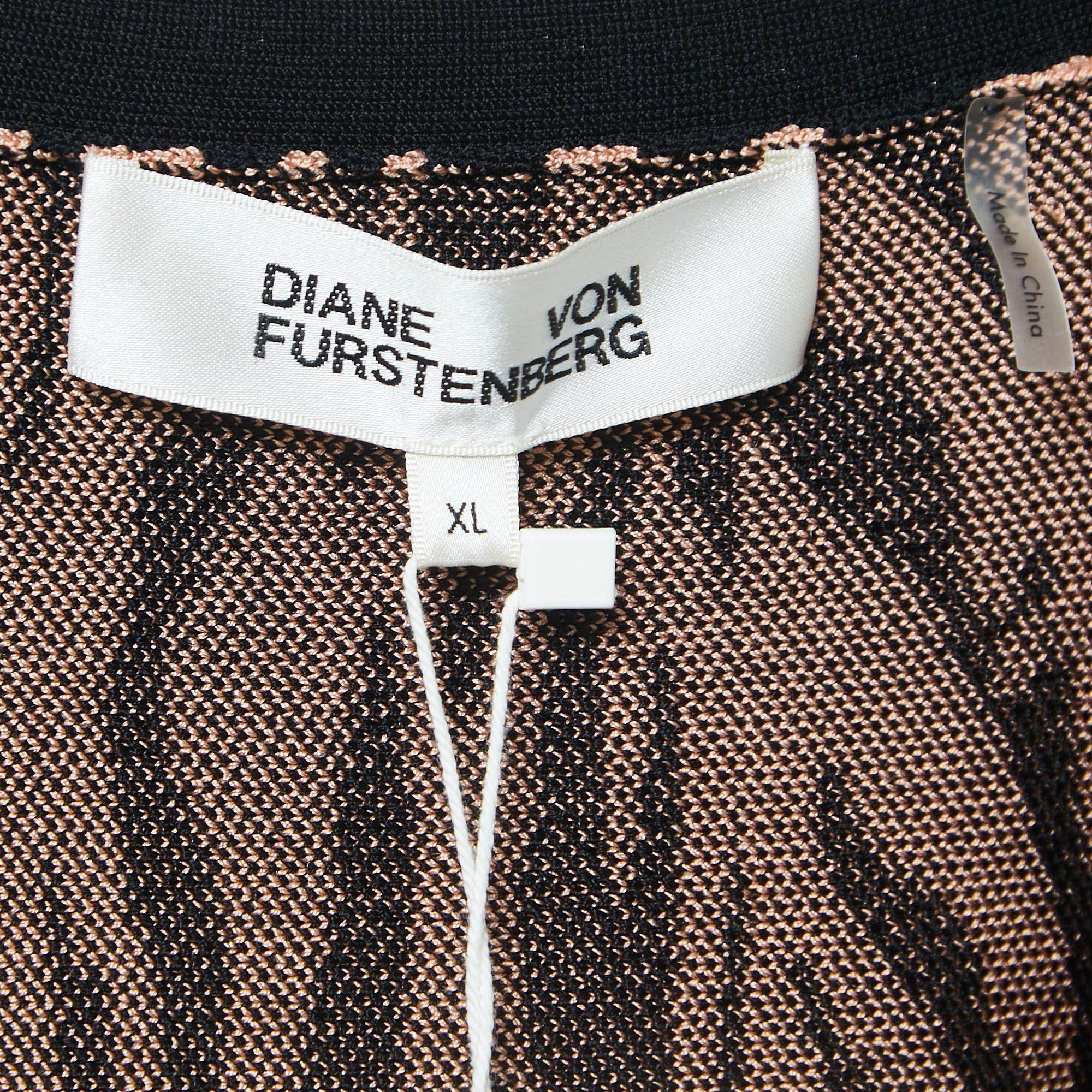 Diane Von Furstenberg Pink/Black Tiger Striped Knit Cardigan XL