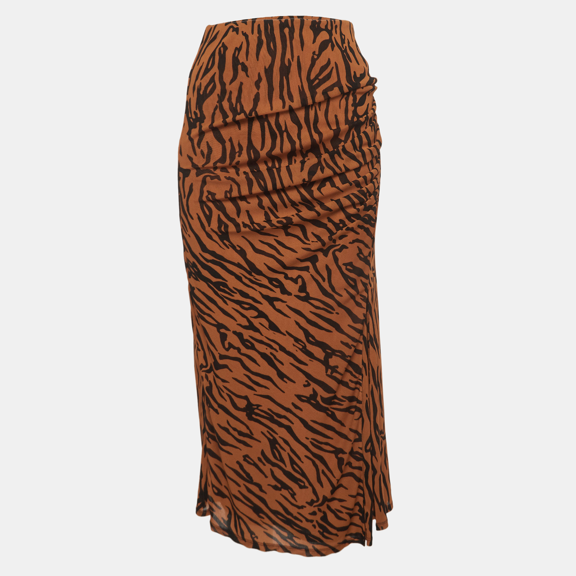 Diane von furstenberg orange print stretch knit caspian tigress midi skirt s