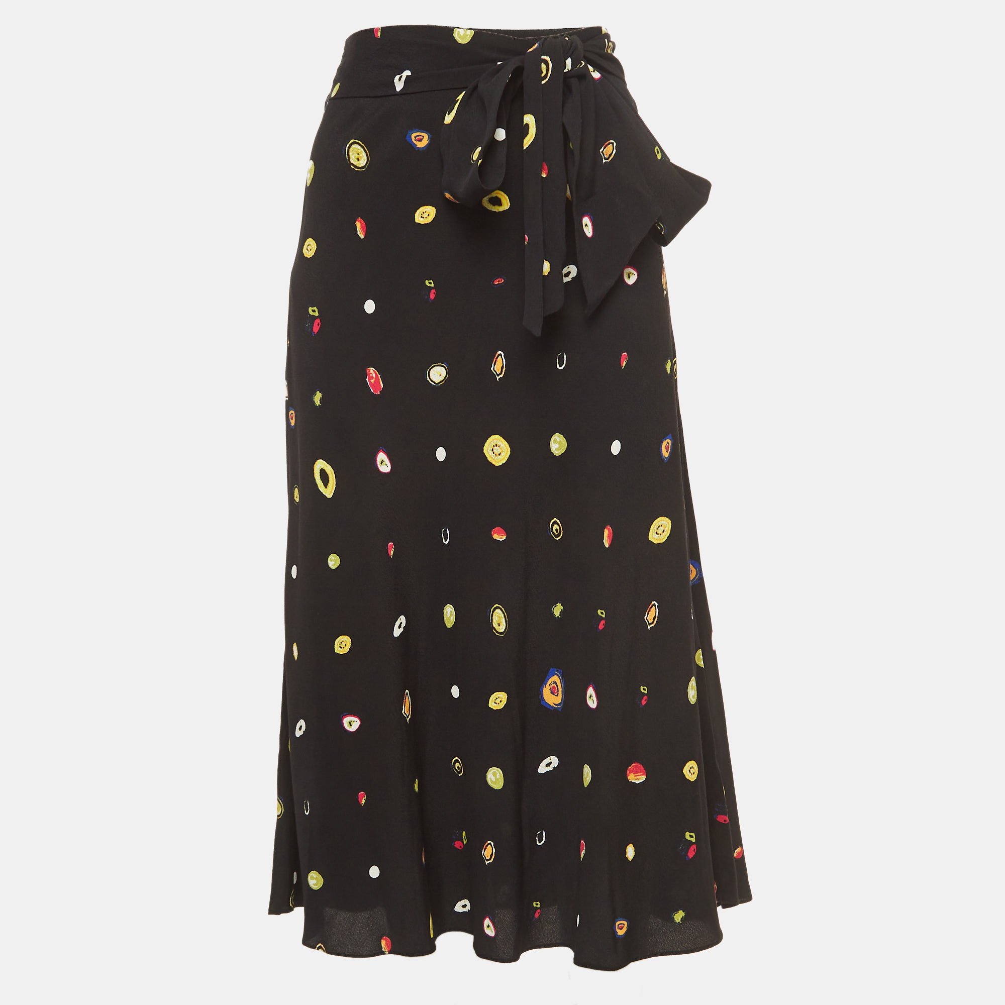 

Diane Von Furstenberg Black Polka Dot Print Crepe Midi Skirt