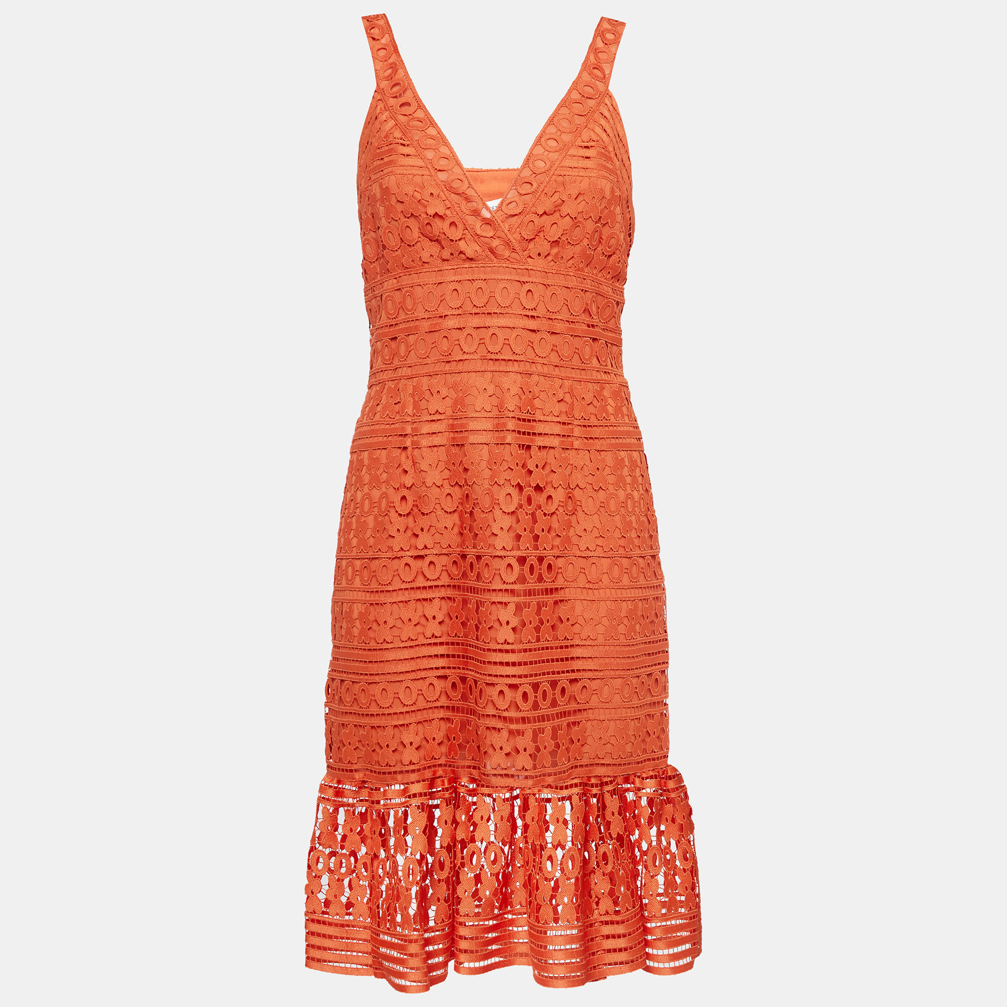 Diane von furstenberg orange guipure lace tiana midi dress m