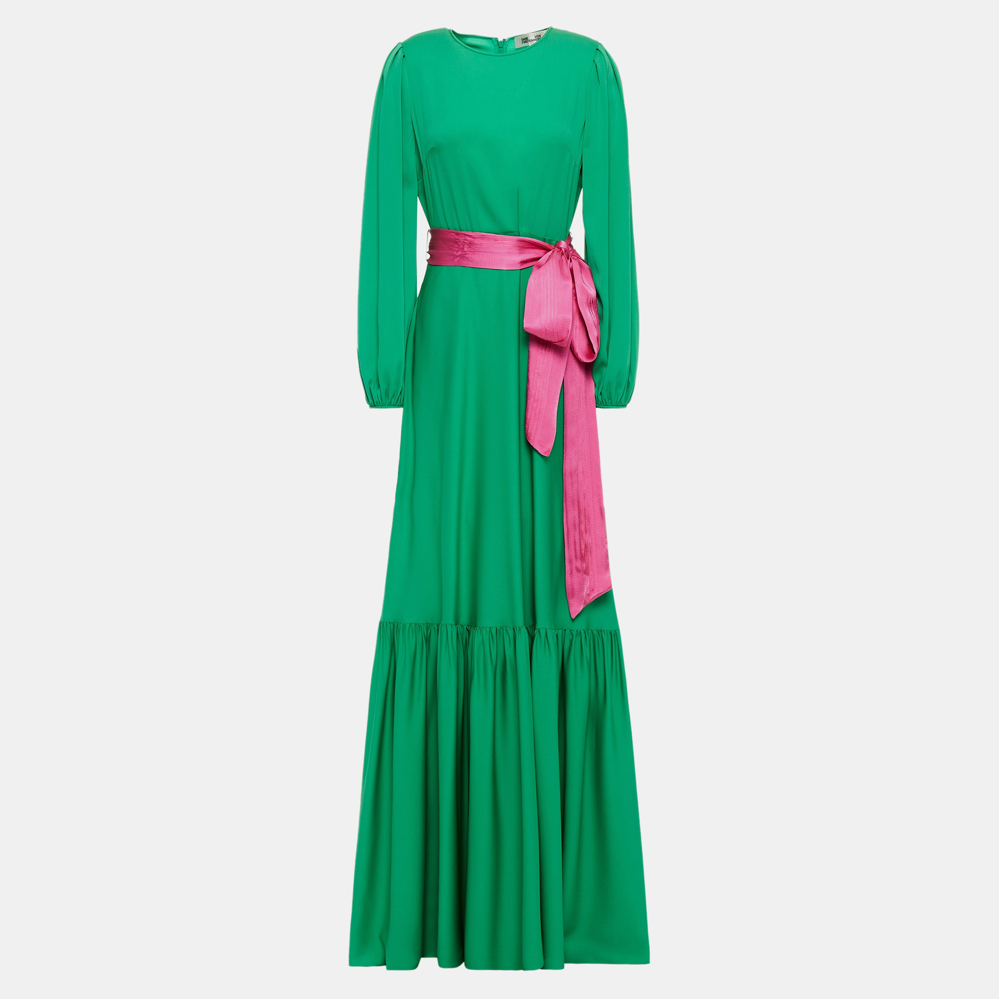 Diane von furstenberg green/pink silk maxi dress size 10