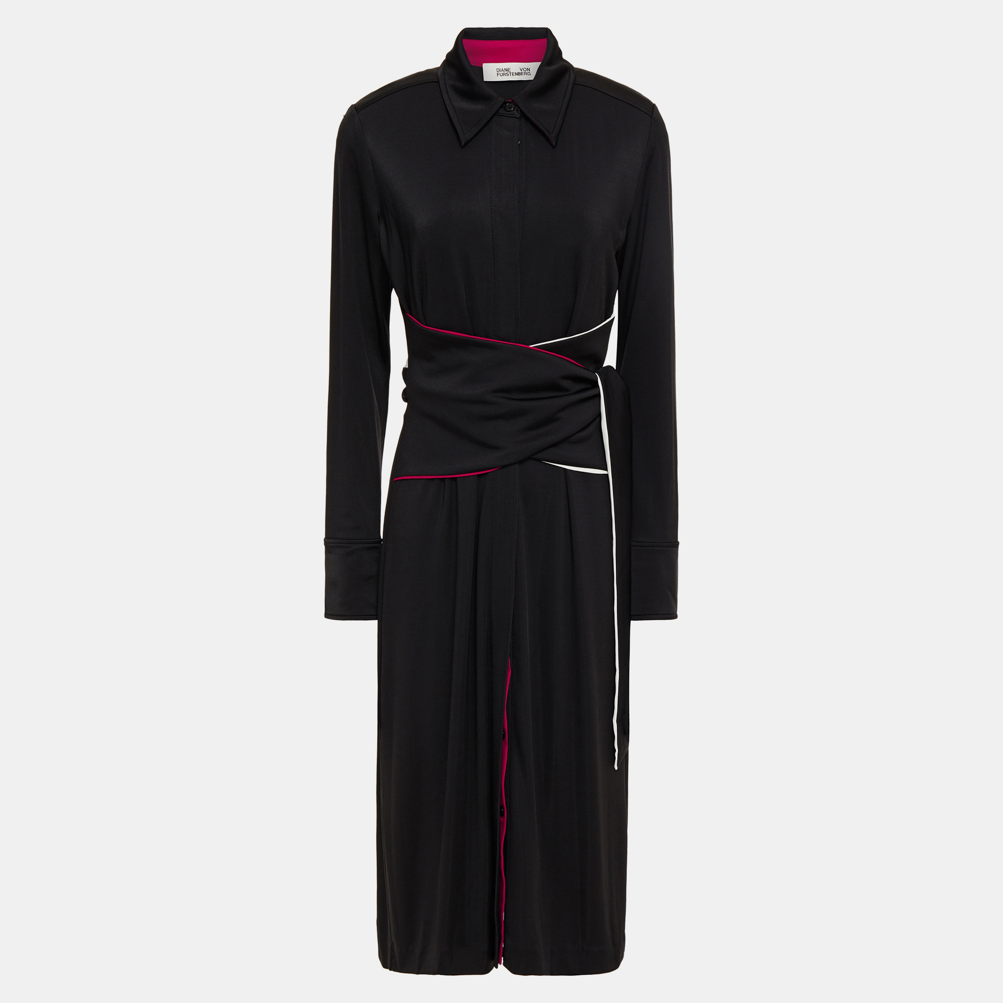 Diane von furstenberg black/pink jersey midi dress xs