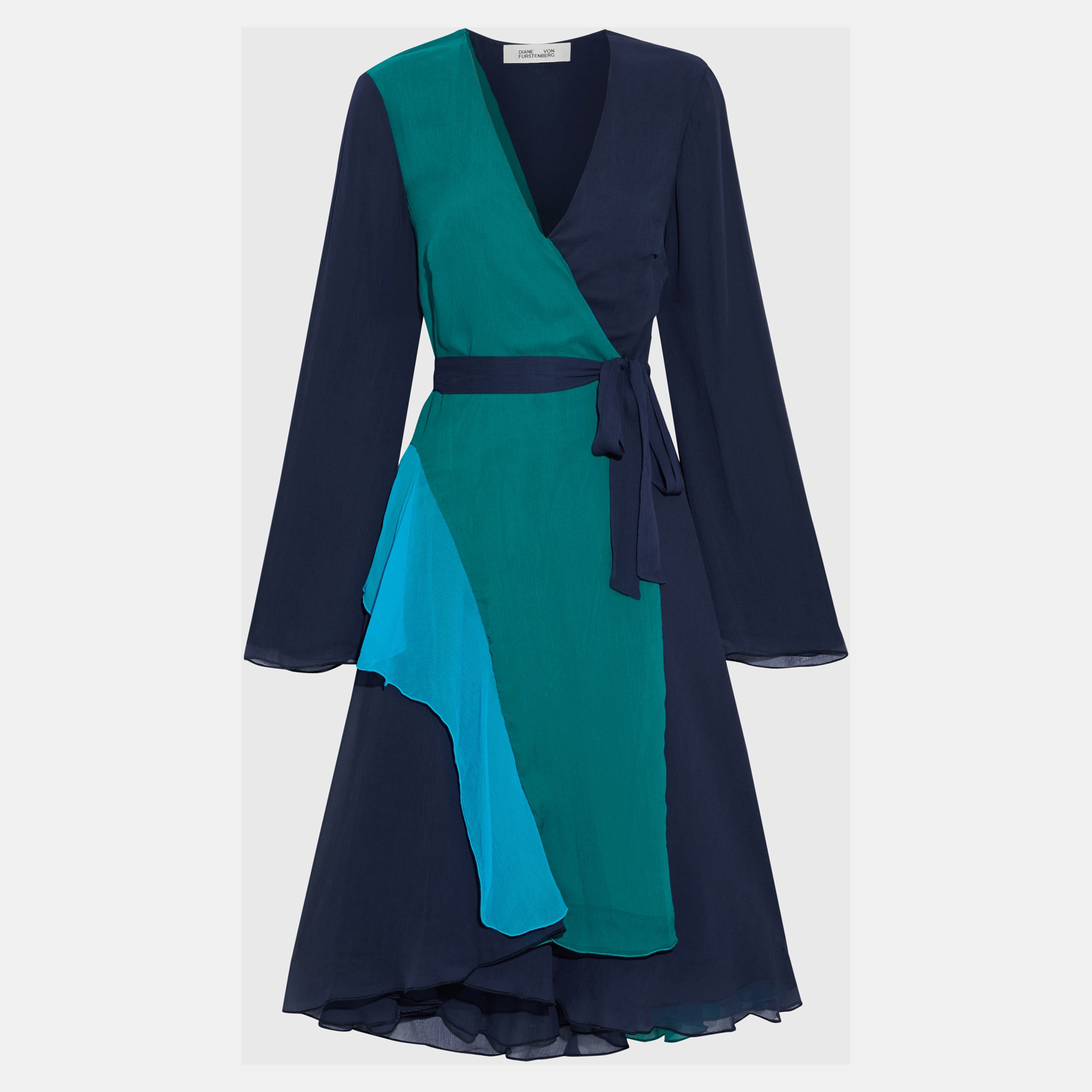 Diane von furstenberg navy blue crepe halia wrap dress l (us 10)