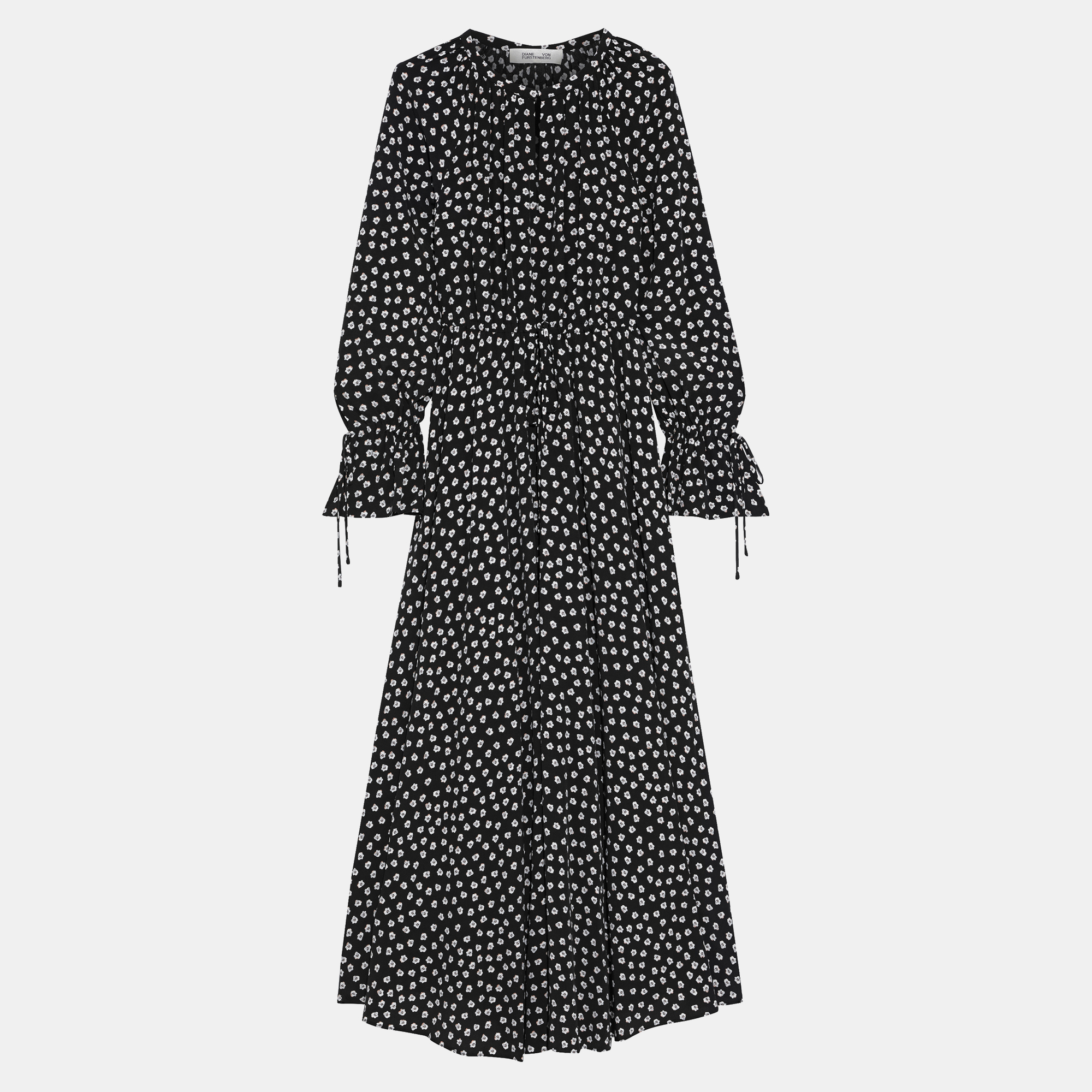 Diane von furstenberg black floral print viscose maxi dress l