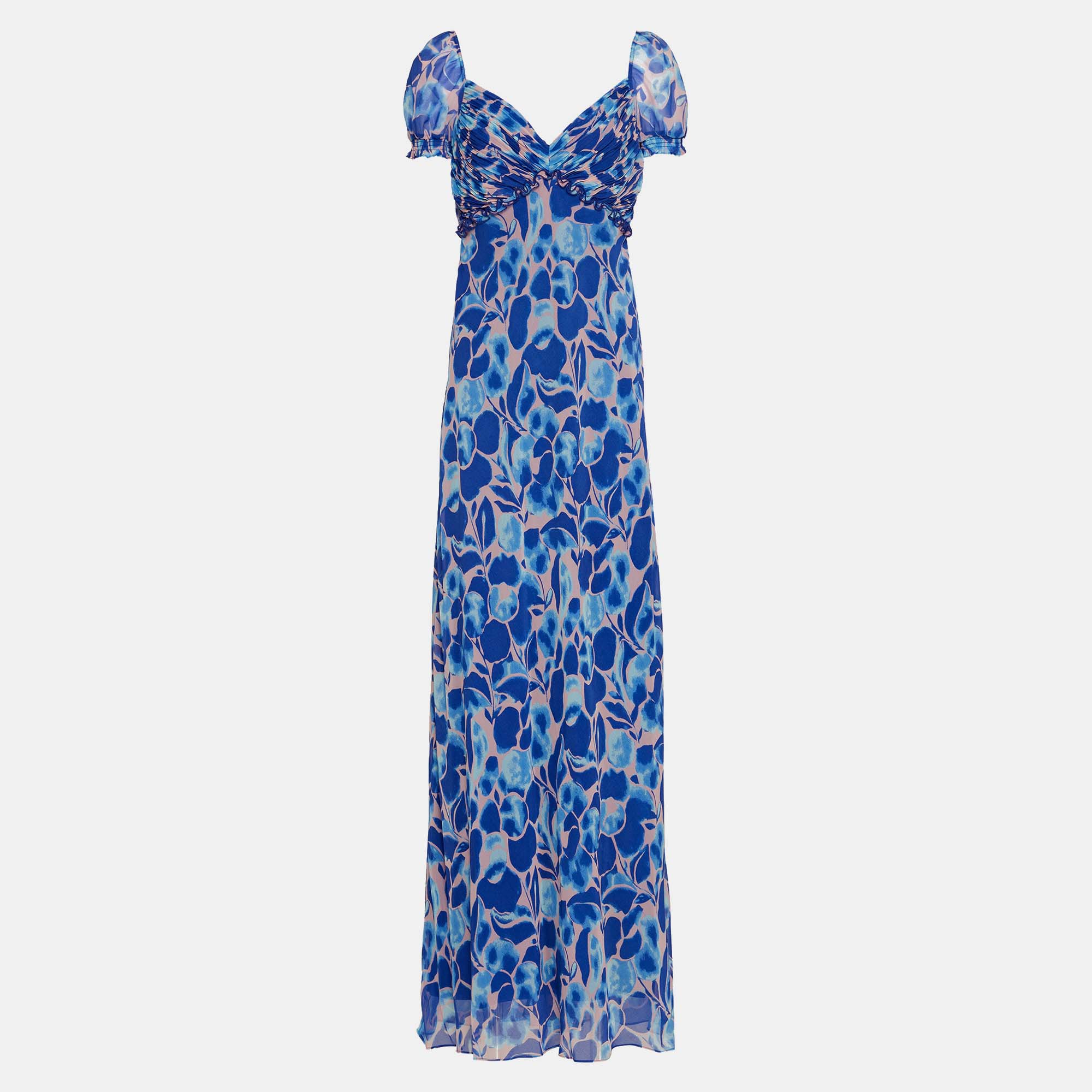 Diane von furstenberg blue/pink printed chiffon maxi dress xxl (us 12)
