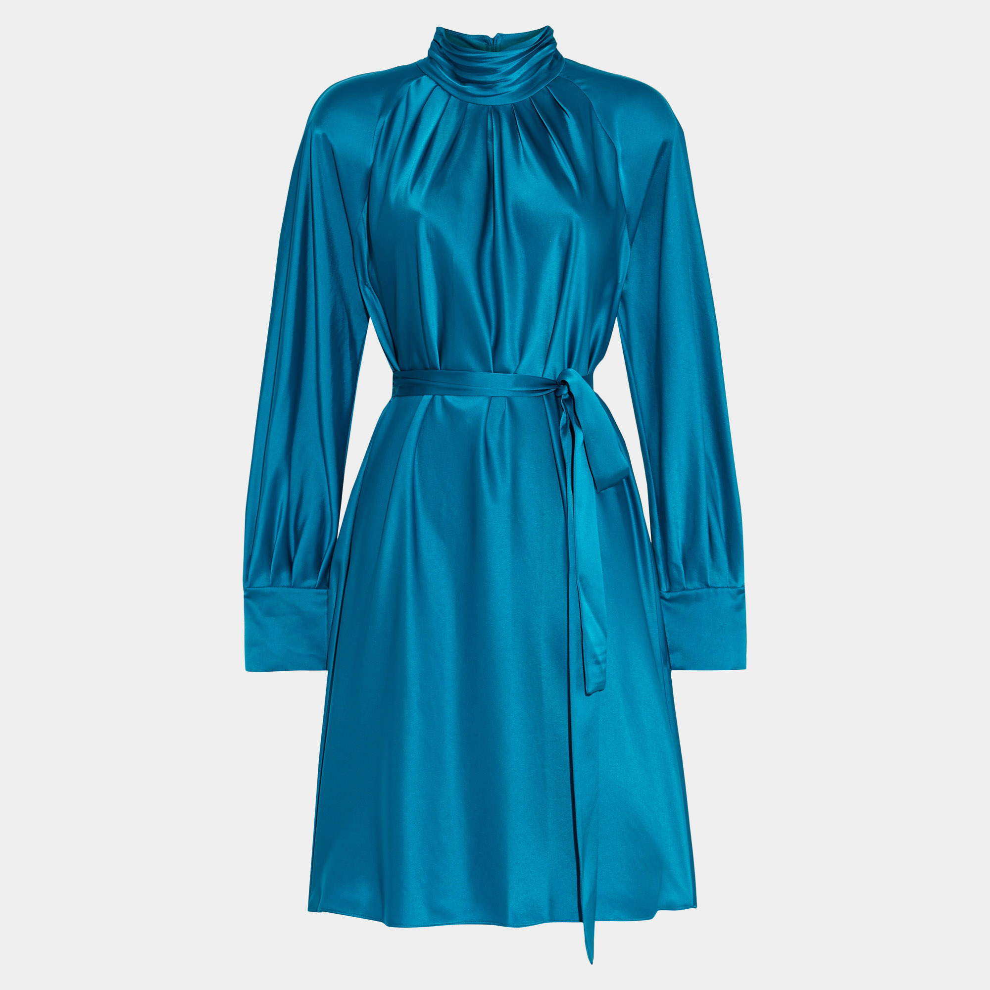 Diane von furstenberg blue satin veda belted dress m