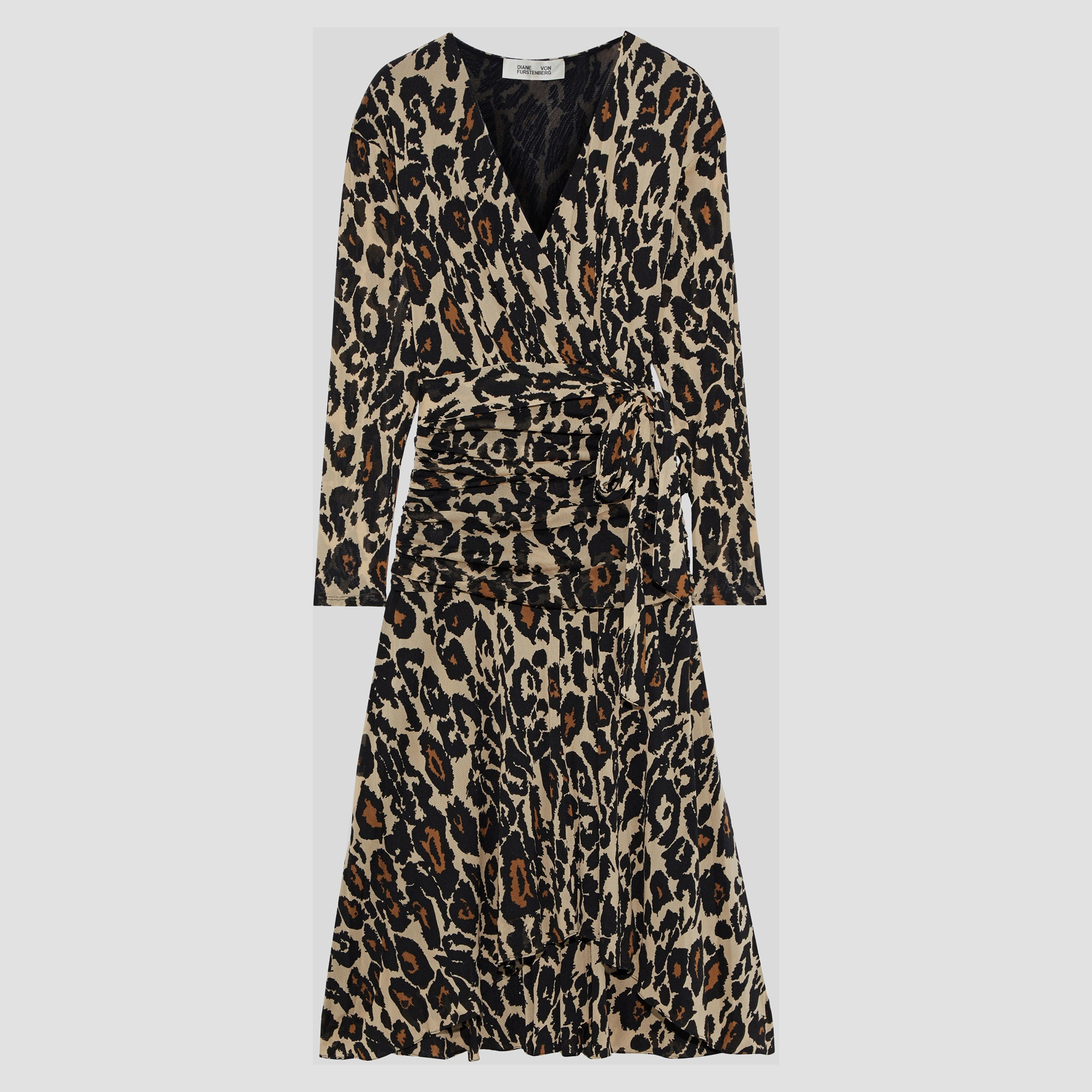 Diane von furstenberg beige leopard jersey rilynn midi dress xs