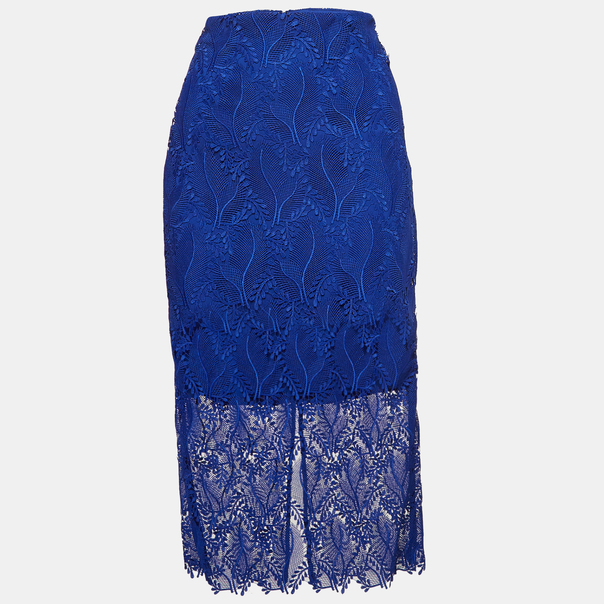 

Diane Von Furstenberg Blue Lace Overlay Tailored Pencil Skirt S