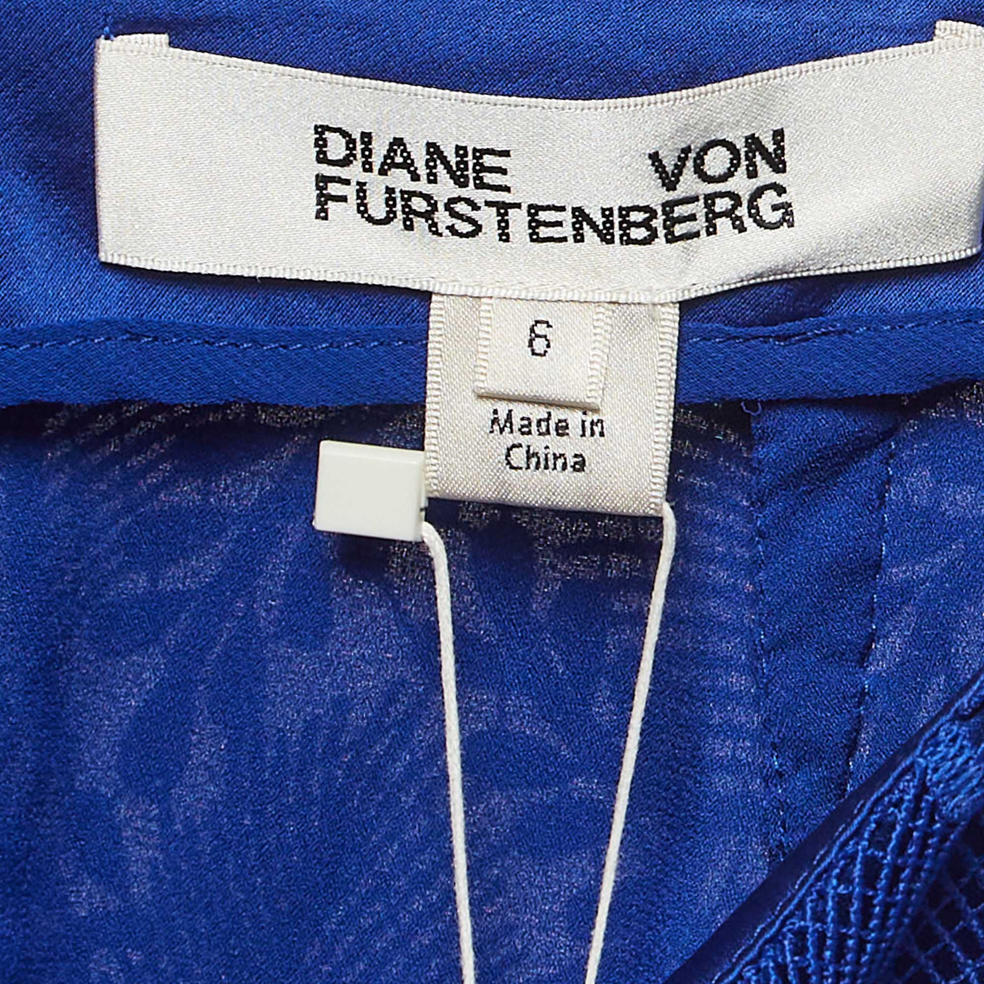 Diane Von Furstenberg Blue Lace Overlay Tailored Pencil Skirt S