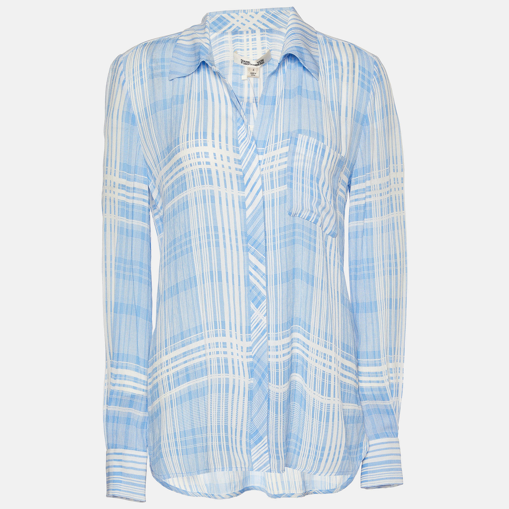 Diane von furstenberg blue & white printed crepe shirt m