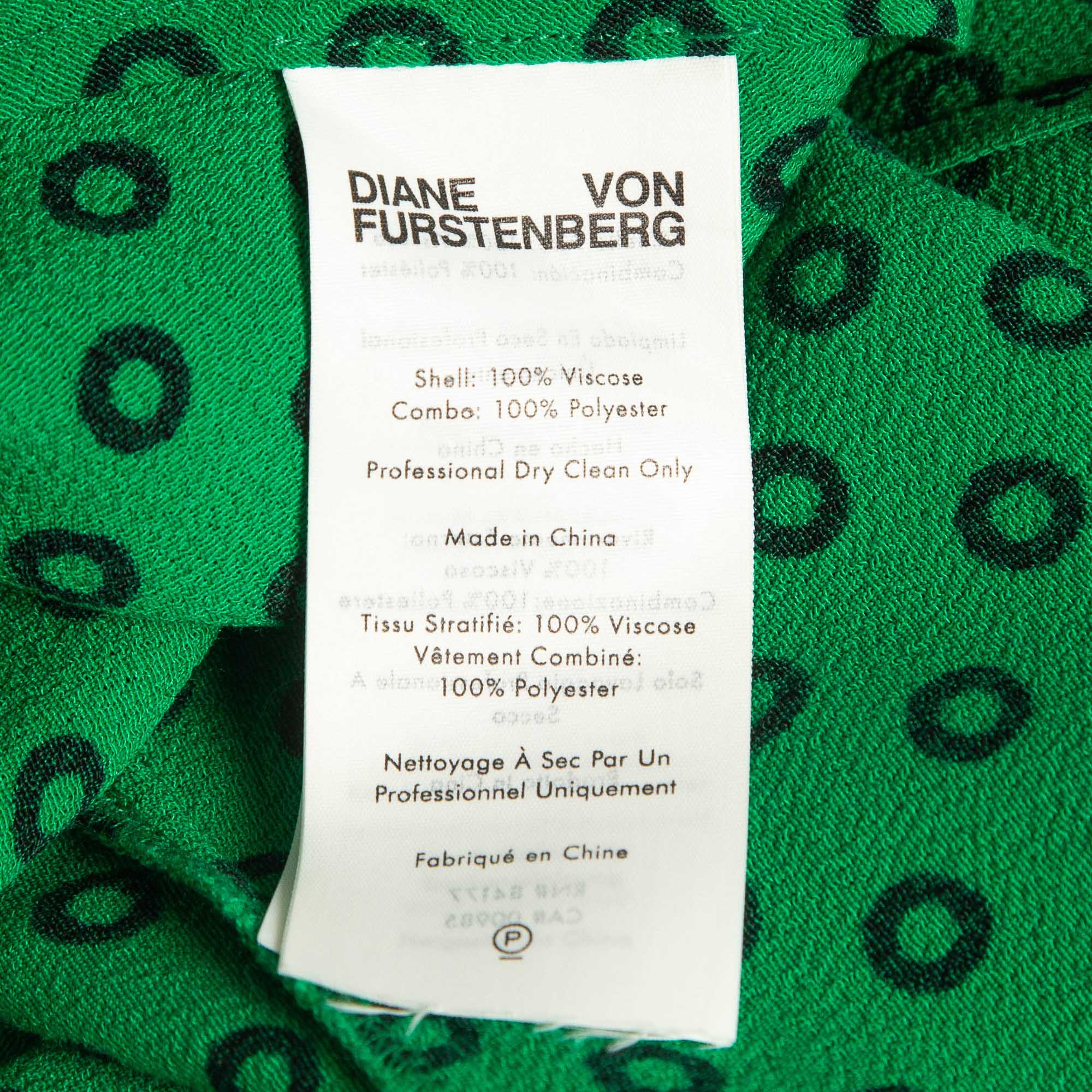 Diane Von Furstenberg Green Printed Crepe Wrap Short Dress M