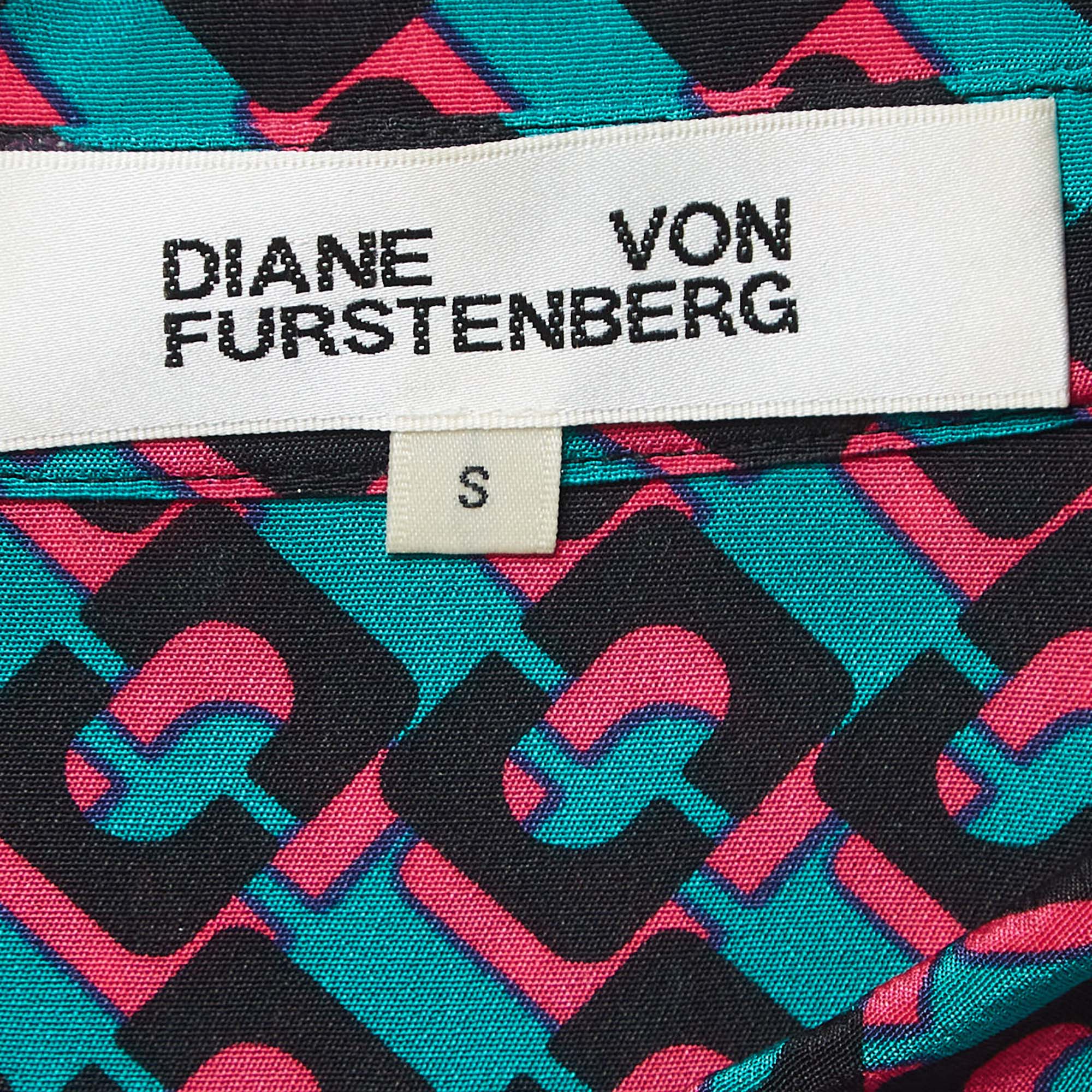 Diane Von Furstenberg Multicolor Printed Crepe Pleated Shirt Dress S