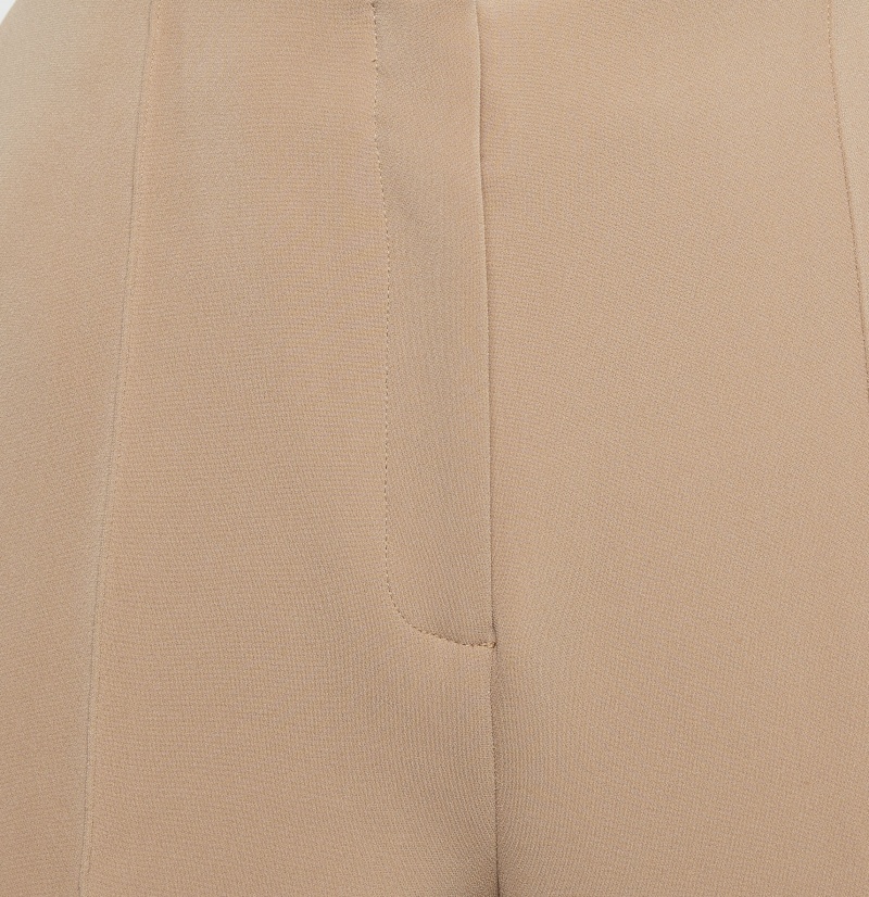 Diane Von Furstenberg Tan Brown Stretch Crepe High-Rise Trousers M