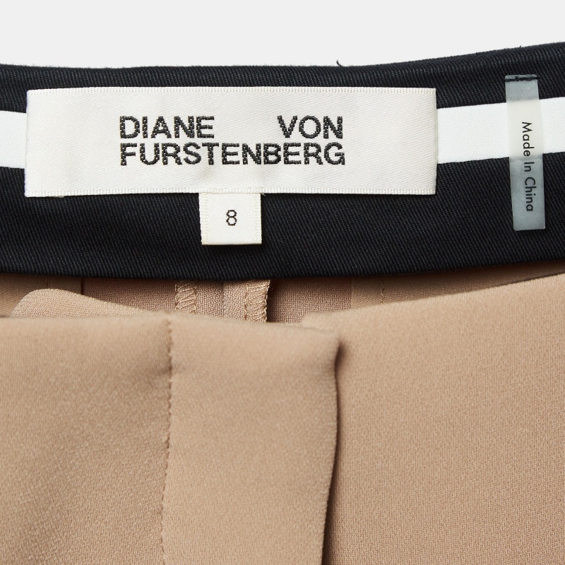 Diane Von Furstenberg Tan Brown Stretch Crepe High-Rise Trousers M