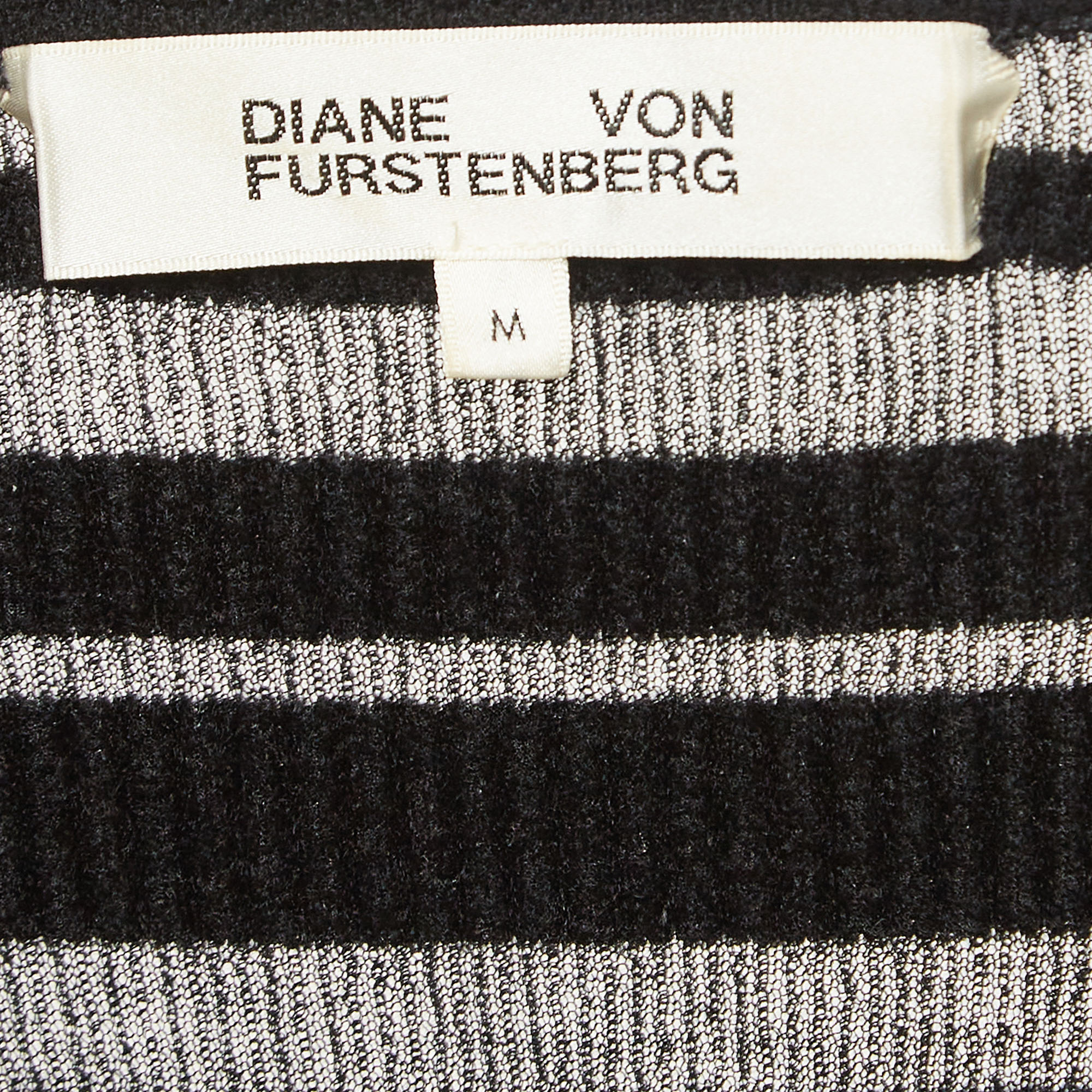 Diane Von Furstenberg Black Patterned Knit Sweater Top M