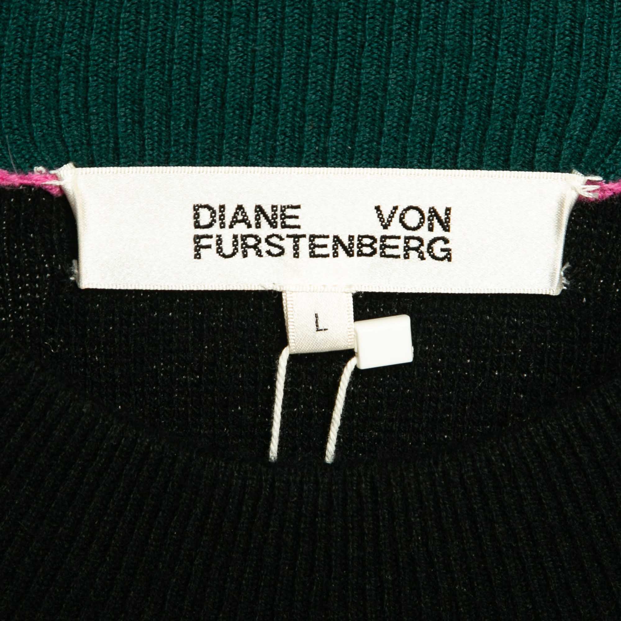 Diane Von Furstenberg Black Wool Rhlyee Jumper L