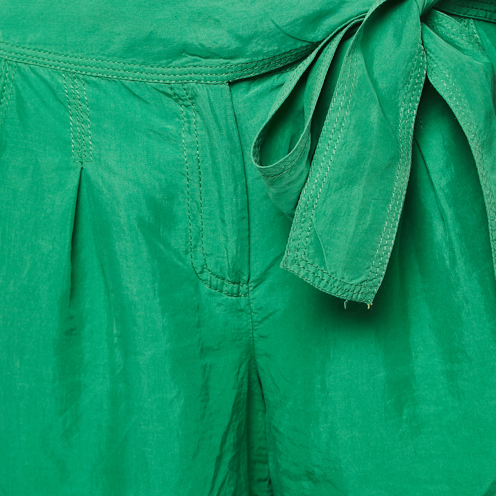 Diane Von Furstenberg Green Silk Belted Shorts M