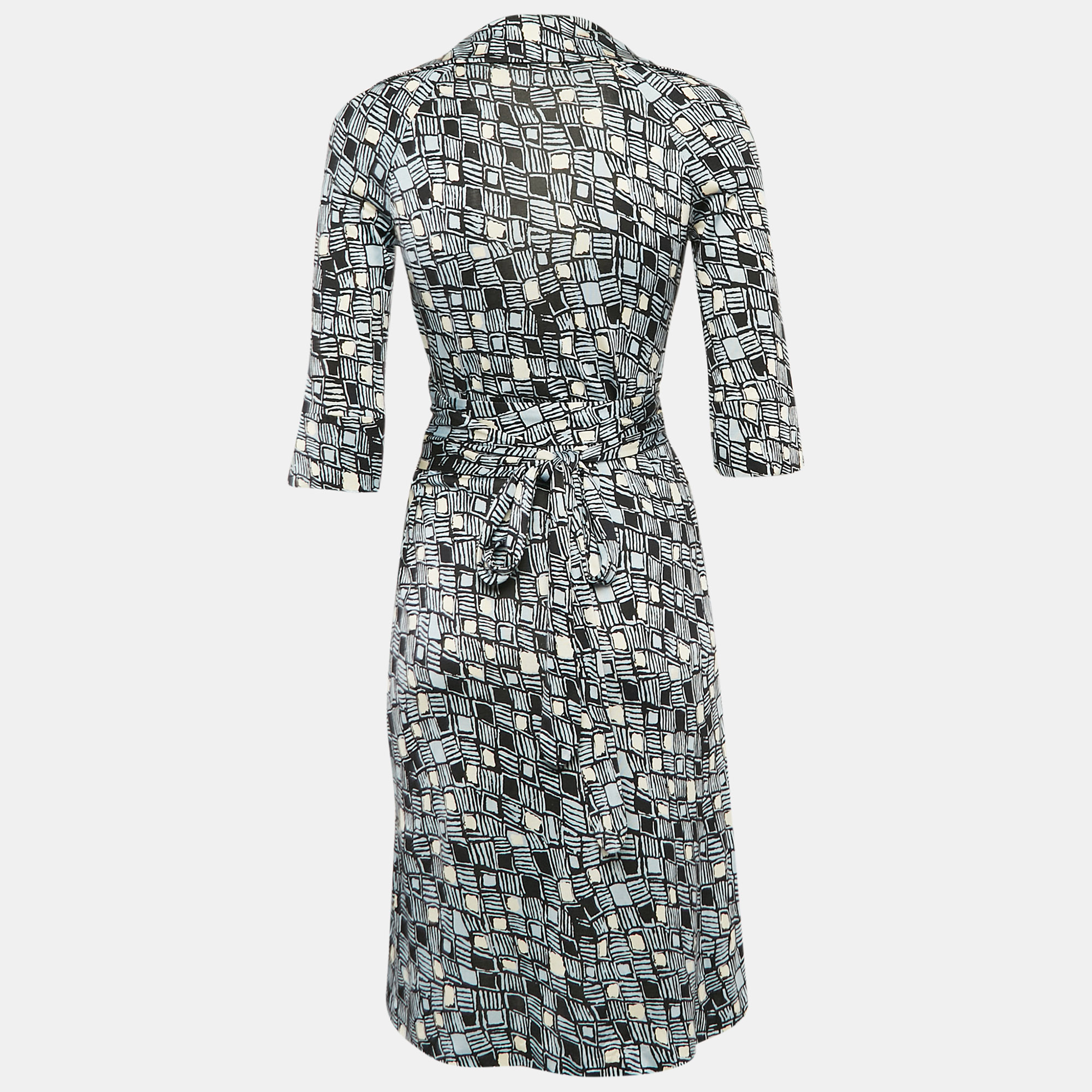 Diane Von Furstenberg Blue Printed Silk Jersey Wrap Dress M