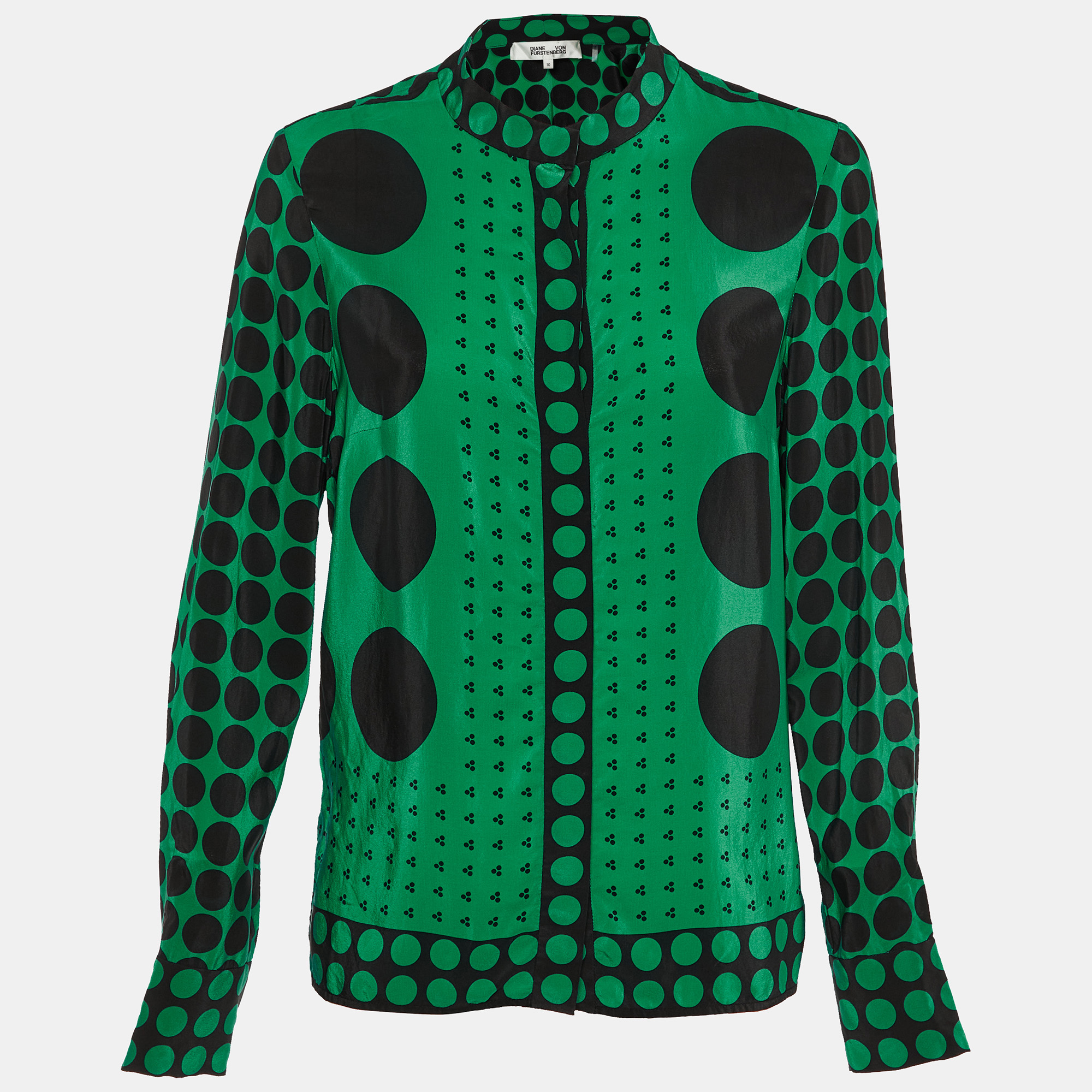 Diane Von Furstenberg Green Polka Dot Silk Button Front Shirt L - Diane Von Furstenberg - Modalova