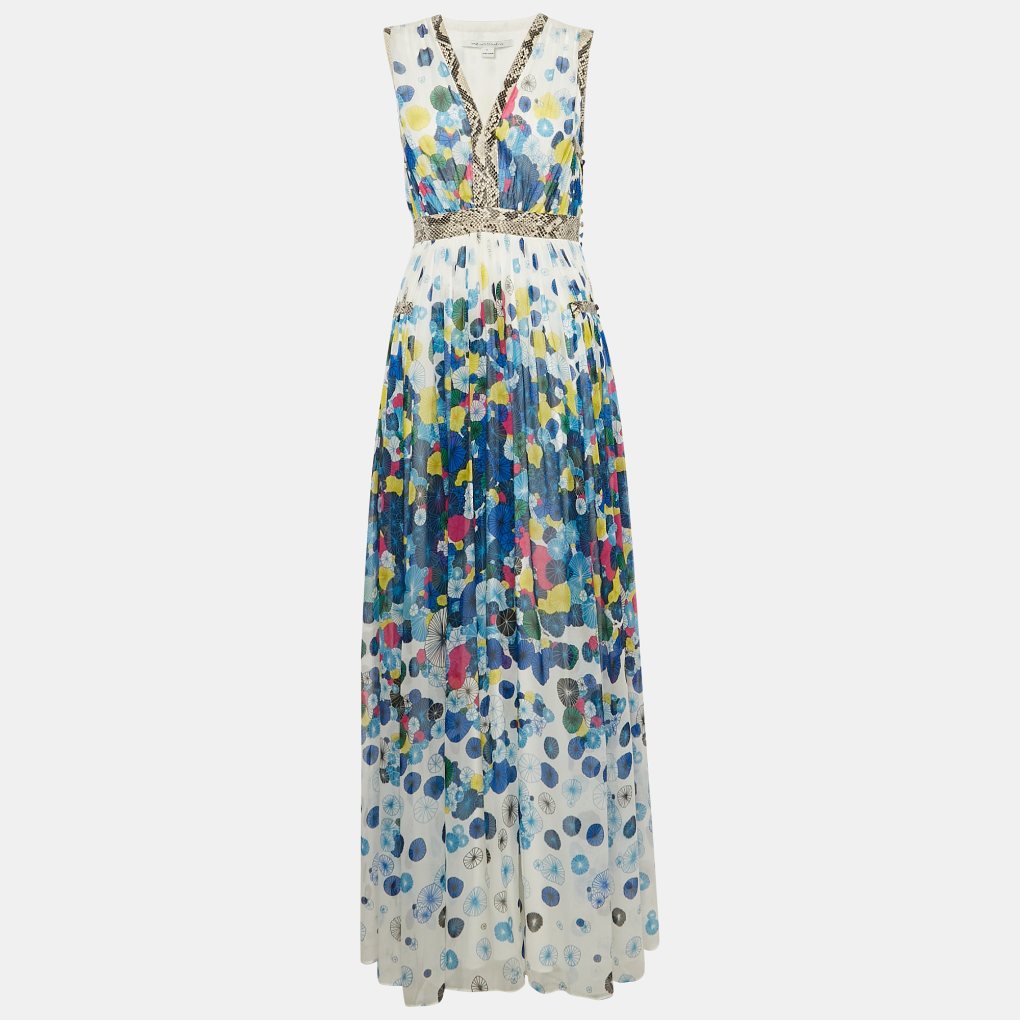 Diane Von Furstenberg White/Blue Floral Print Silk Lelani Maxi Dress S
Diane Von Furstenberg White/Blue Floral Print Silk Lelani Maxi Dress S