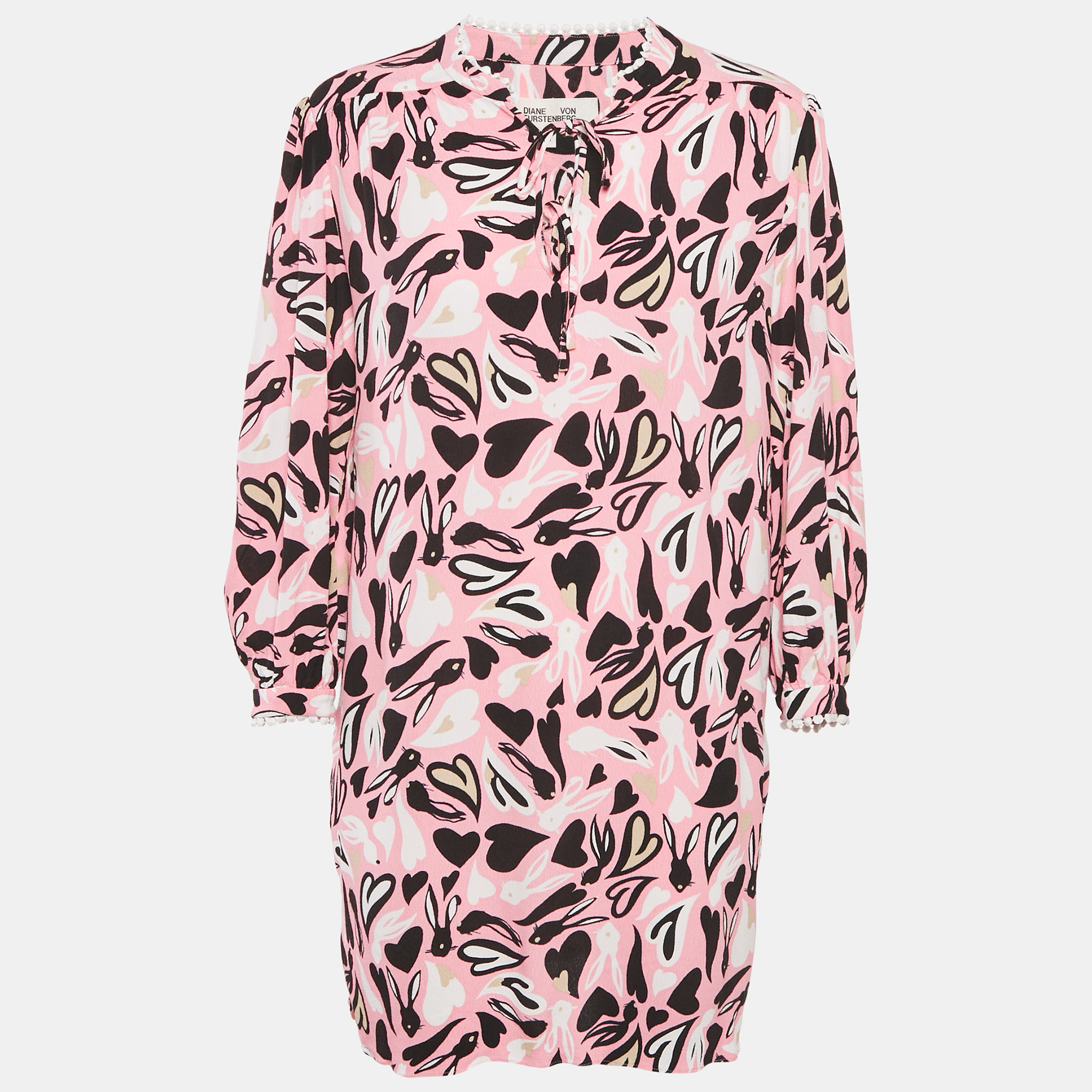 Diane Von Furstenberg Pink Printed Crepe Mini Dress M - Diane Von Furstenberg - Modalova